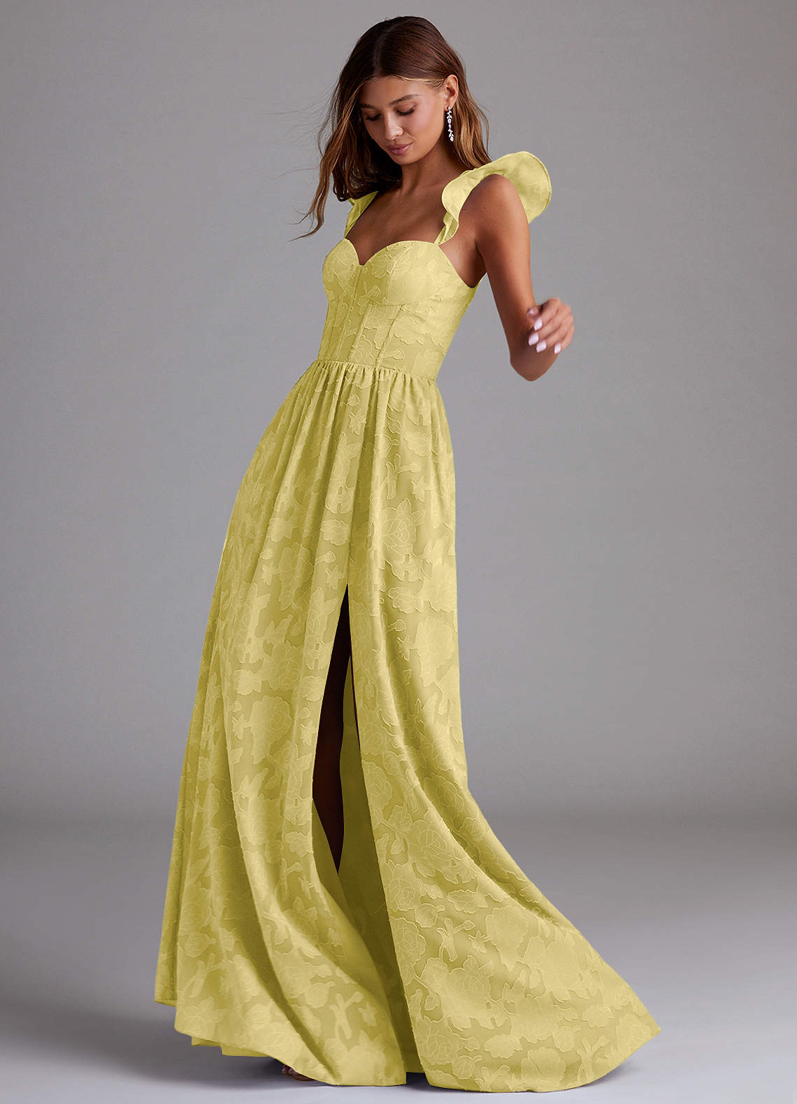 Denisse A-Line Sweetheart Floral Burnout Bridesmaid Dress in Canary