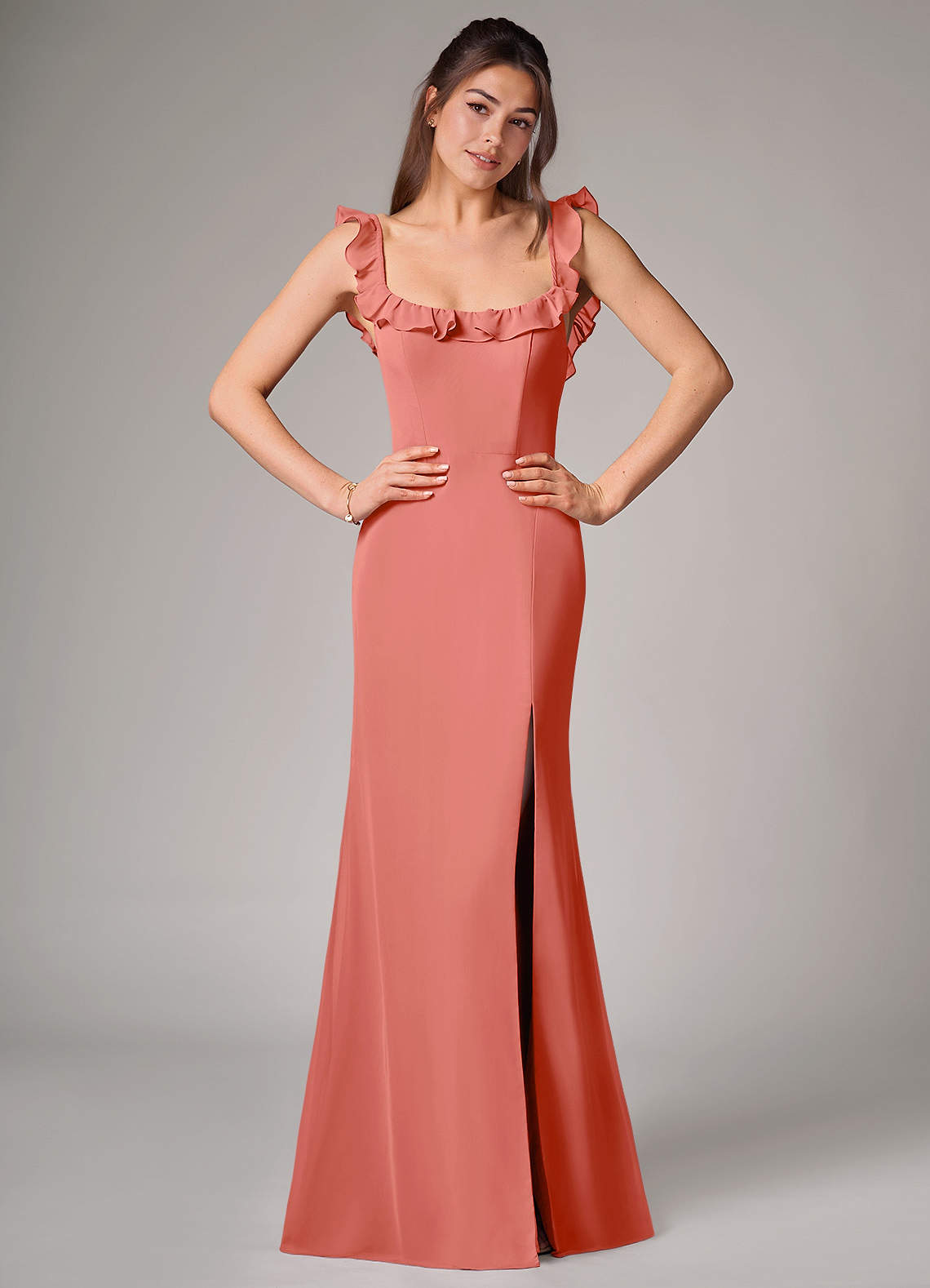 Callie Mermaid Scoop-Neck Chiffon Bridesmaid Dress in Salmon Pink