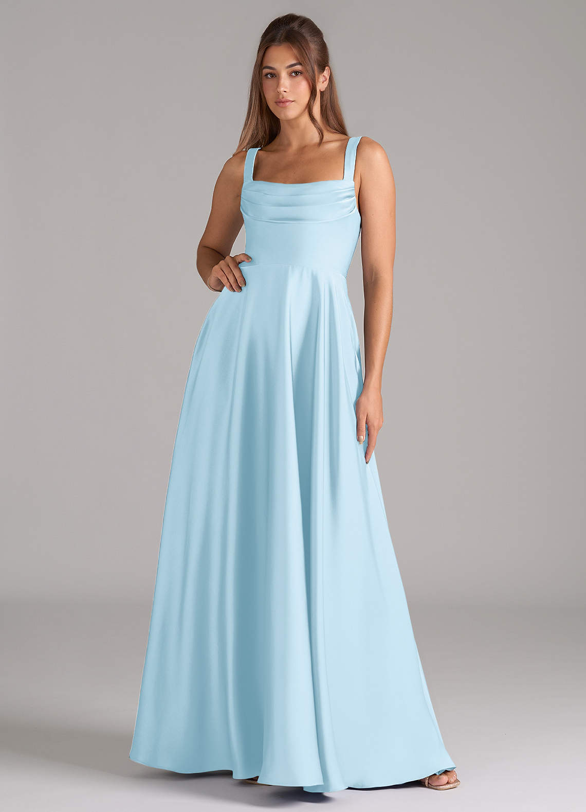 Shaude A-Line Square-Neck Stretch Satin Bridesmaid Dress in Sky Blue
