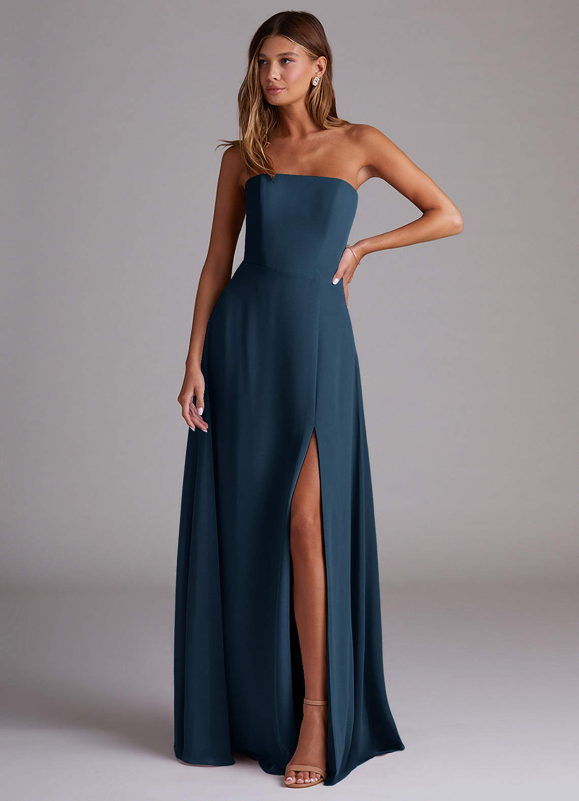 Wren A-Line Straight-Neck Chiffon Bridesmaid Dress in Dark Navy