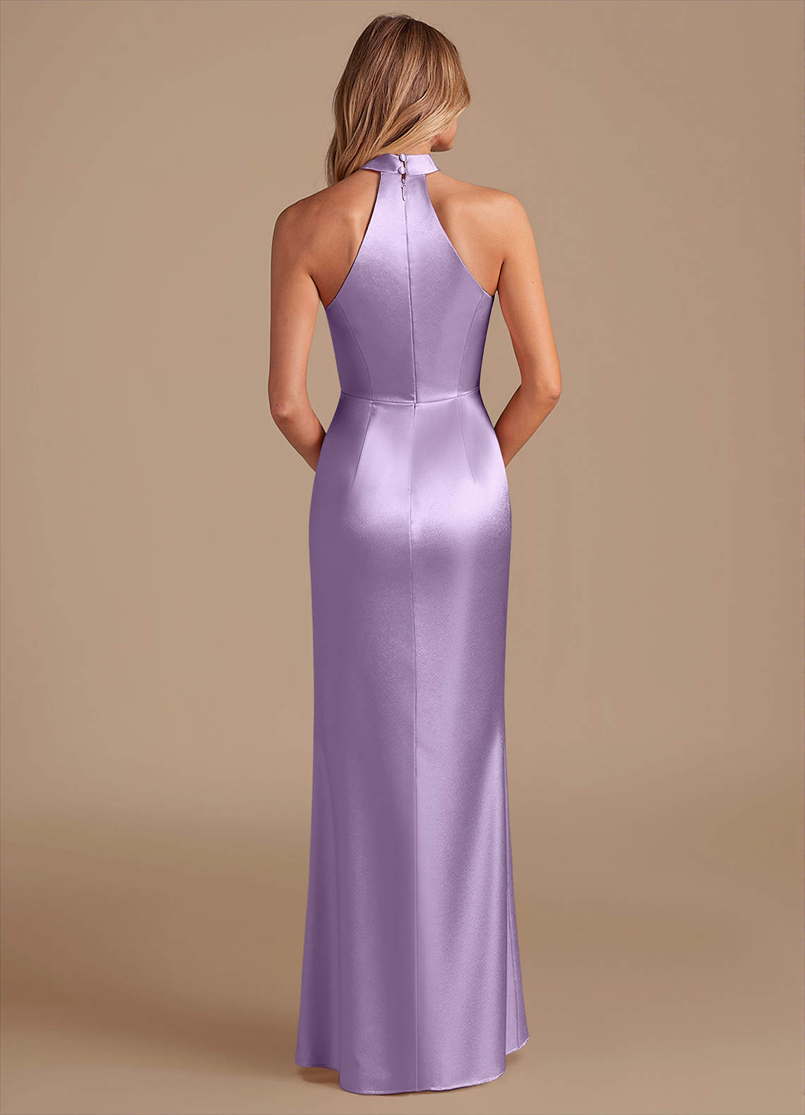 Karlotta Sheath Halter-Neck Metallic Satin Bridesmaid Dress in Lilac