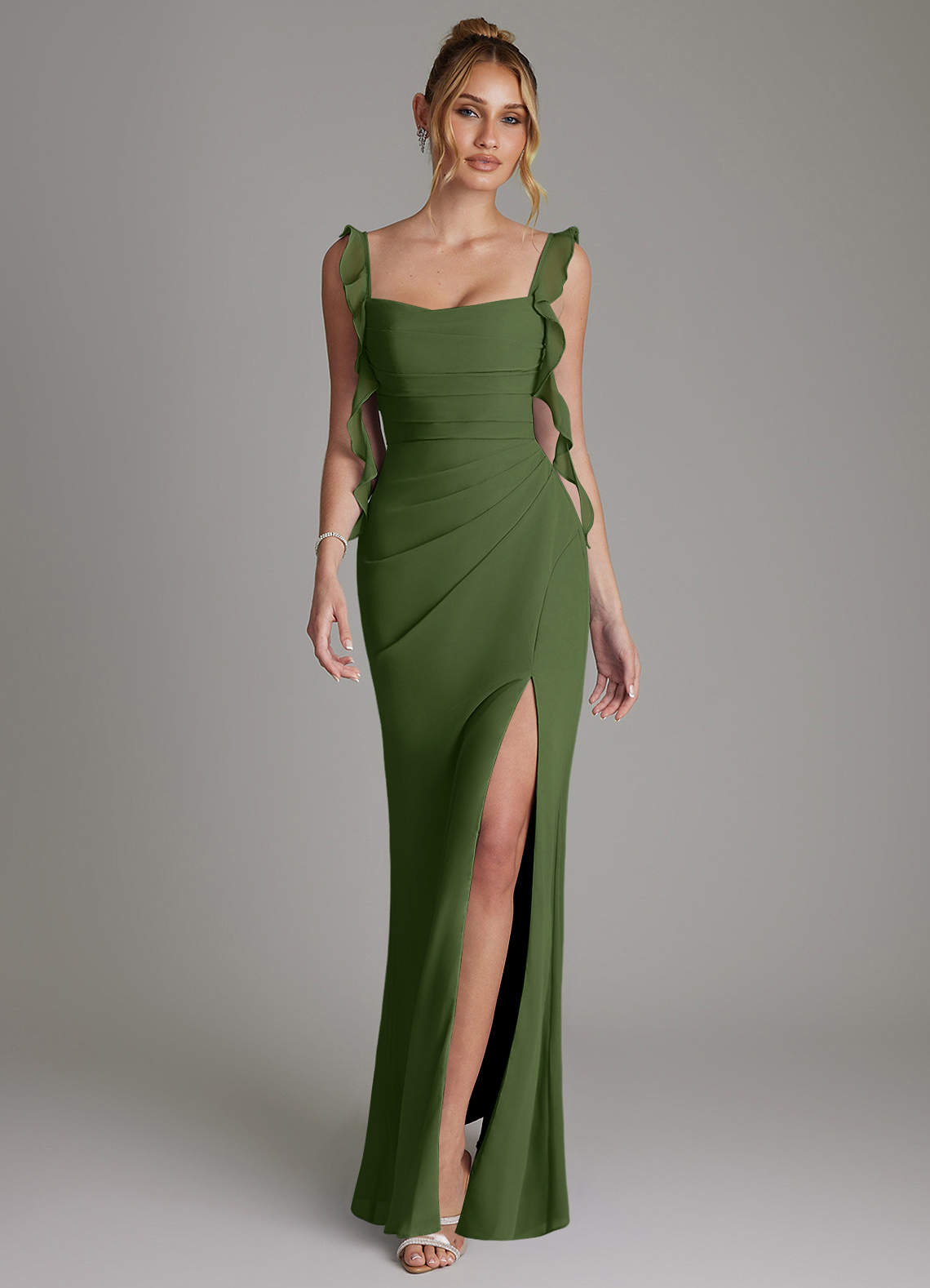 Jessamine Mermaid Sweetheart Chiffon Bridesmaid Dress in Olive