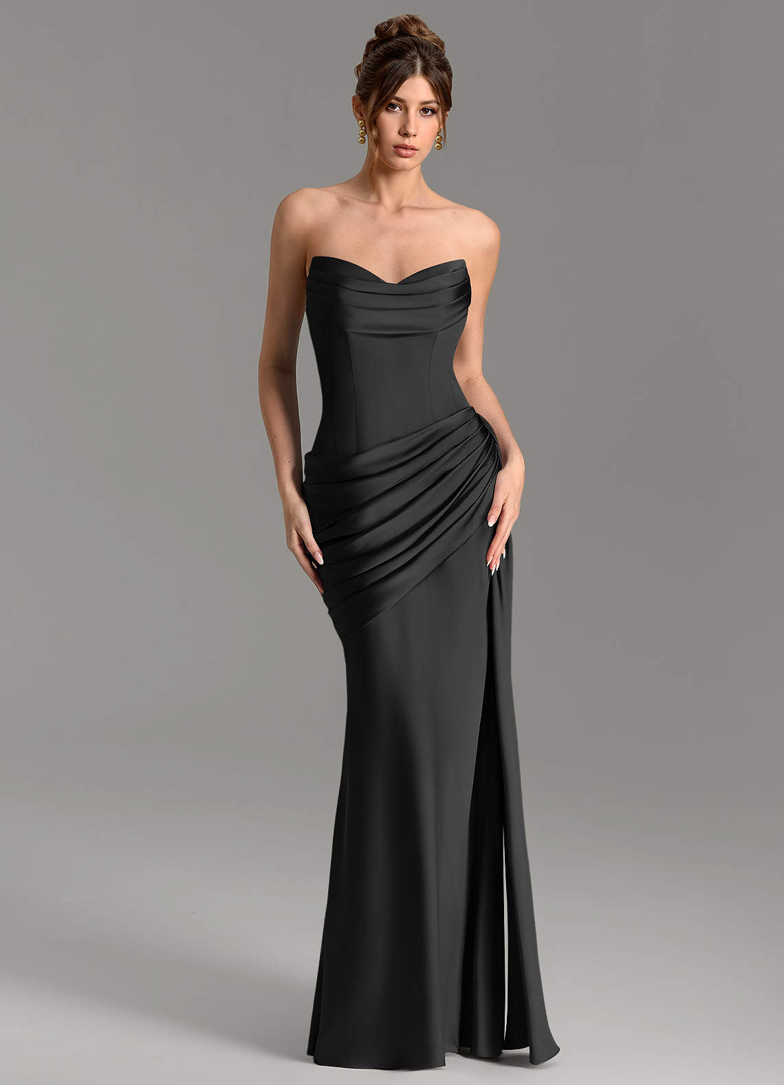 Zorah Mermaid Sweetheart Stretch Satin Bridesmaid Dress in black