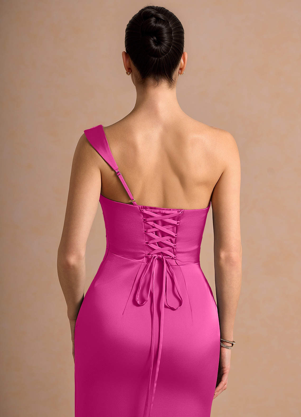 Cassiopeia One-Shoulder Draped Stretch Satin Evening Dress in Hot Pink