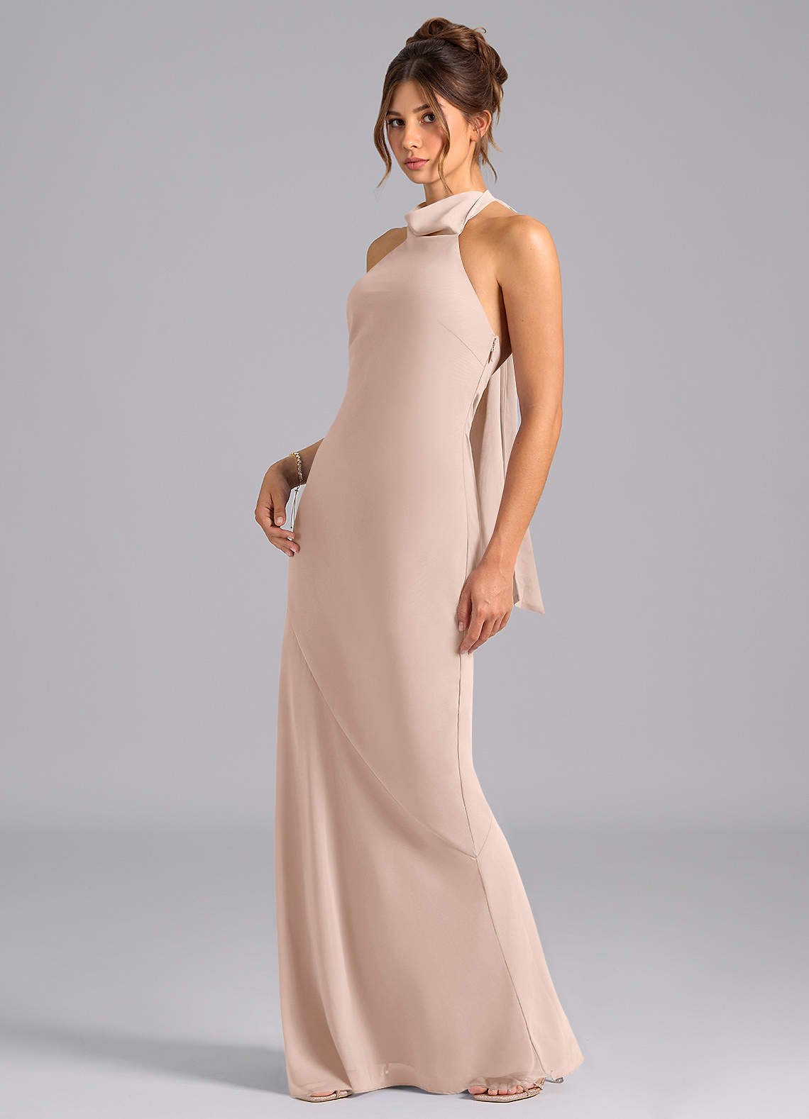 Velli Mermaid Halter Chiffon Bridesmaid Dress in English Rose