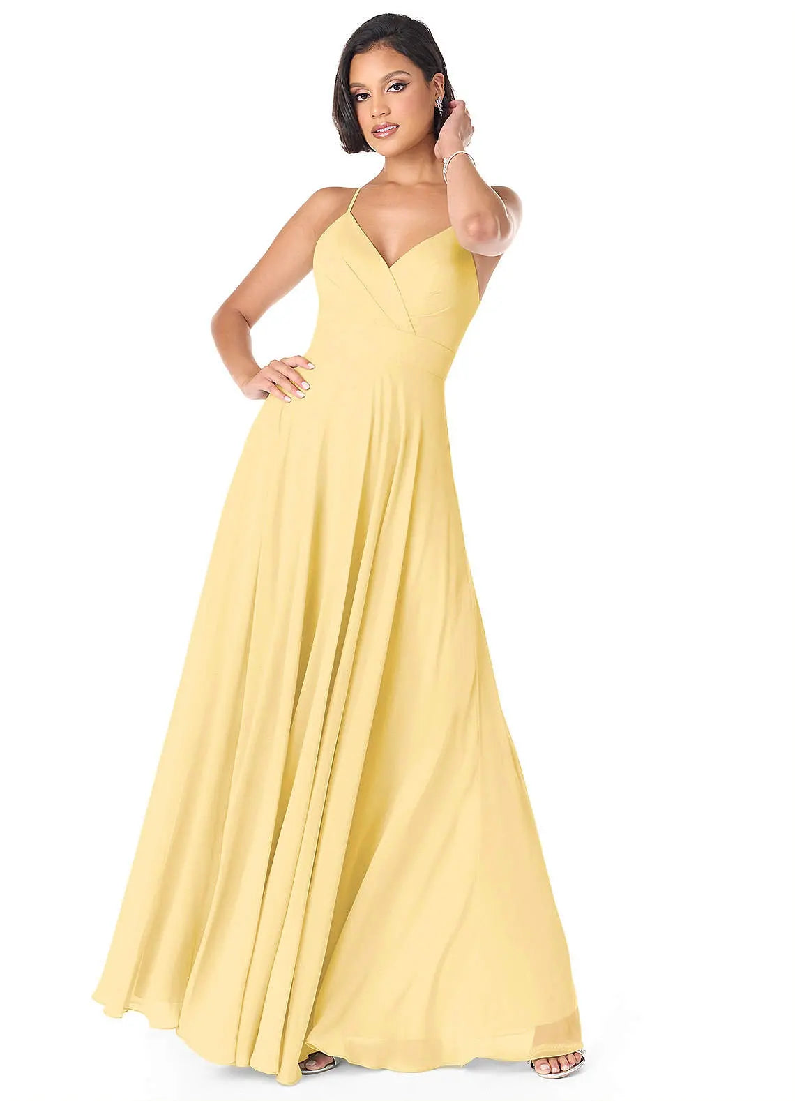 Avelina A-Line V-Neck Chiffon Bridesmaid Dress in Butter