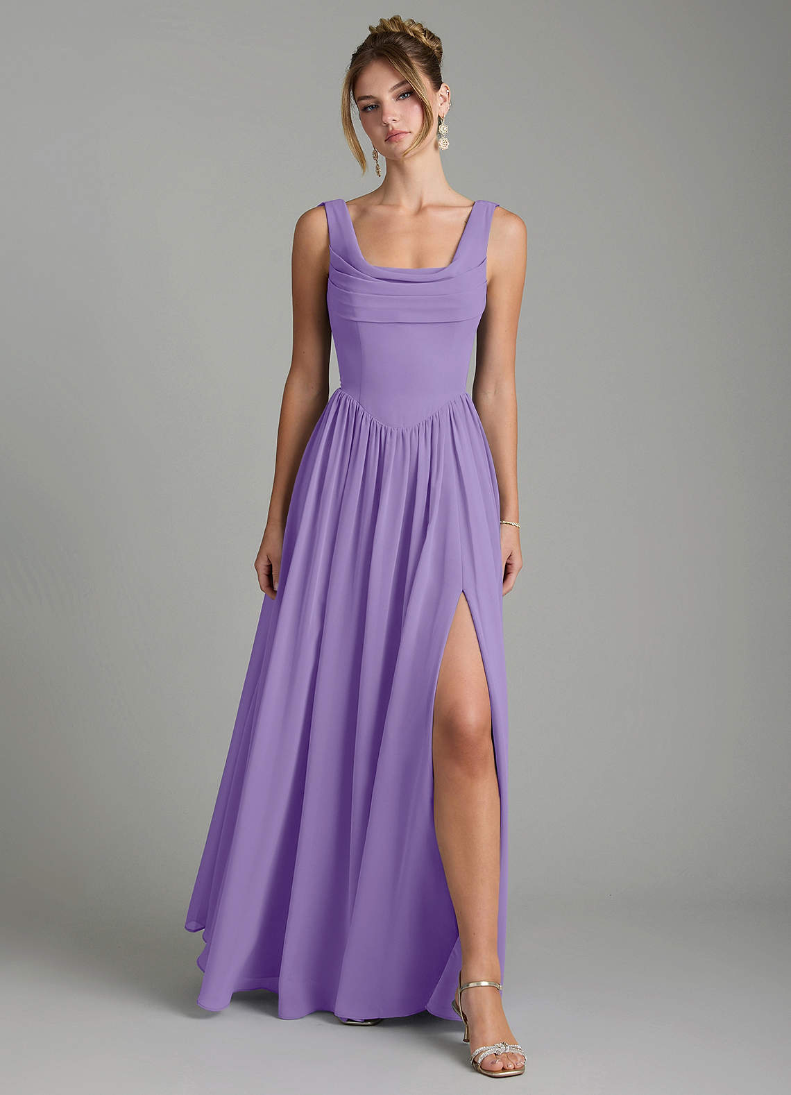 Novi A-Line Square-Neck Chiffon Bridesmaid Dress in Tahiti