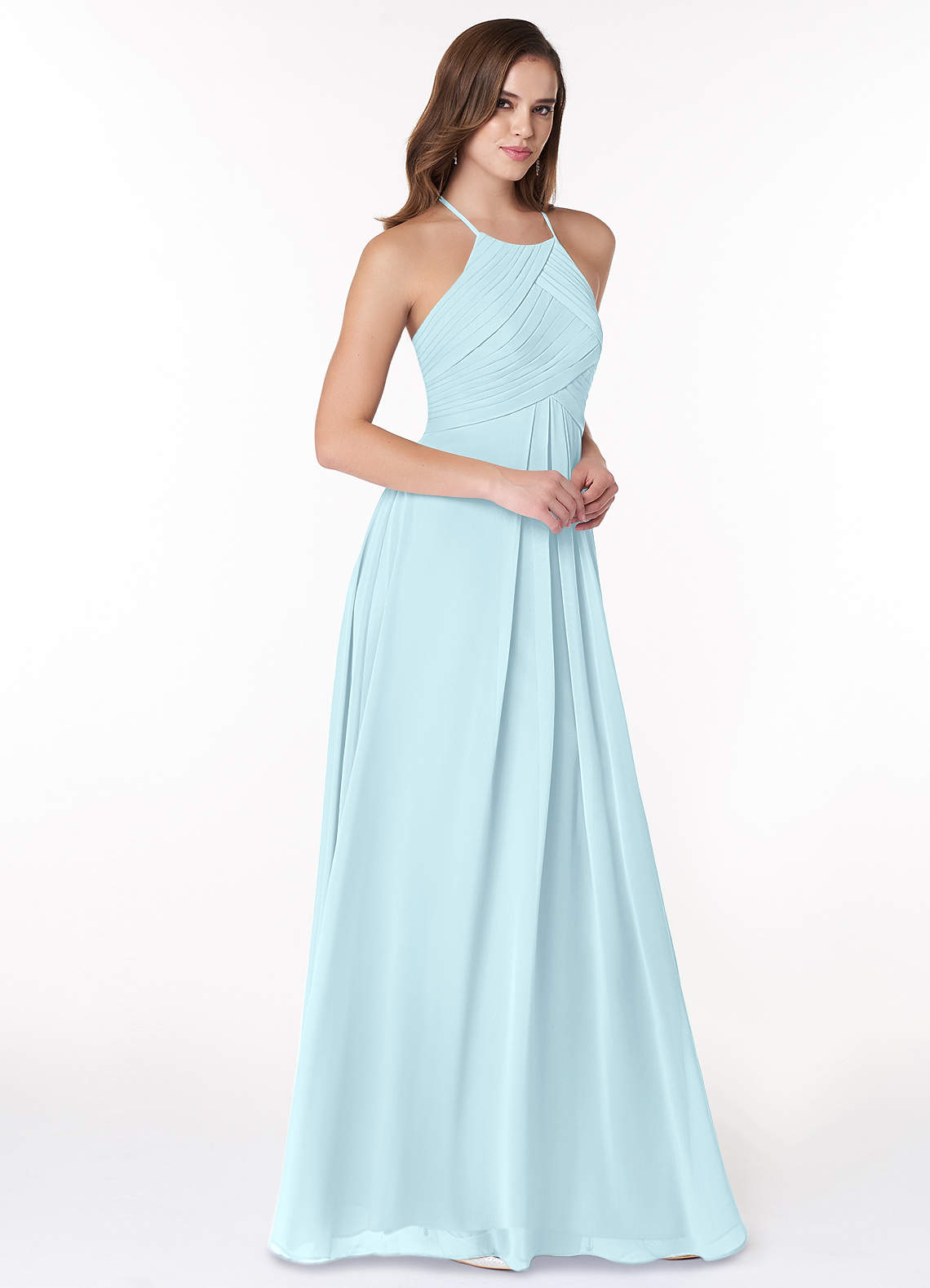 Ginger A-Line Halter Chiffon Bridesmaid Dress in Cloud Blue