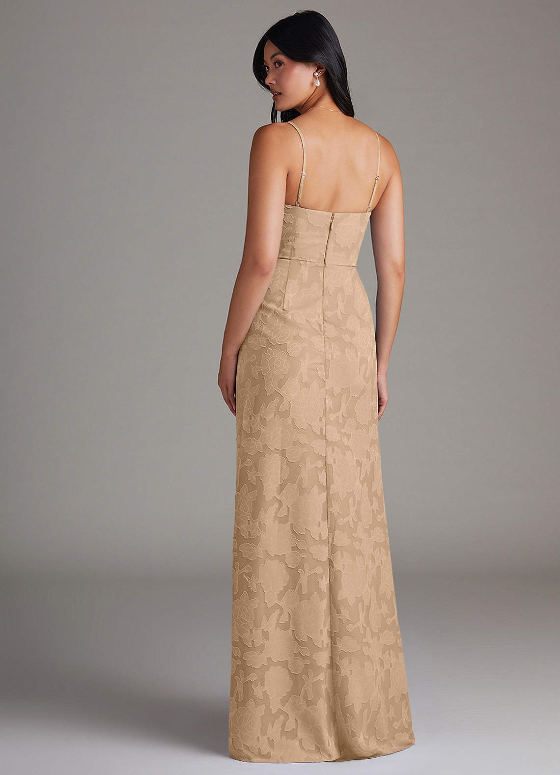Maci Sheath V-Neck Floral Burnout Bridesmaid Dress in Champagne