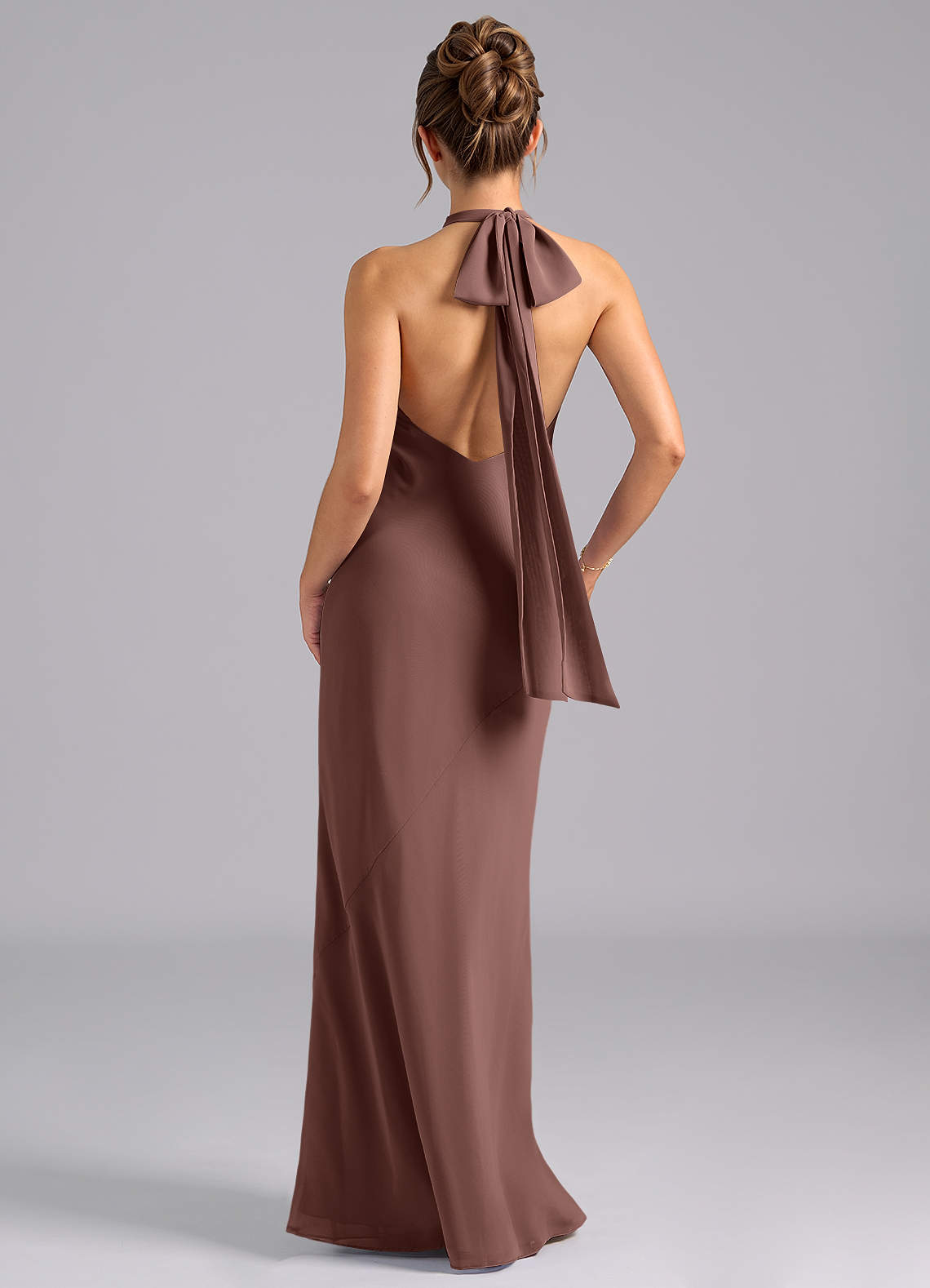 Velli Mermaid Halter Chiffon Bridesmaid Dress in Espresso