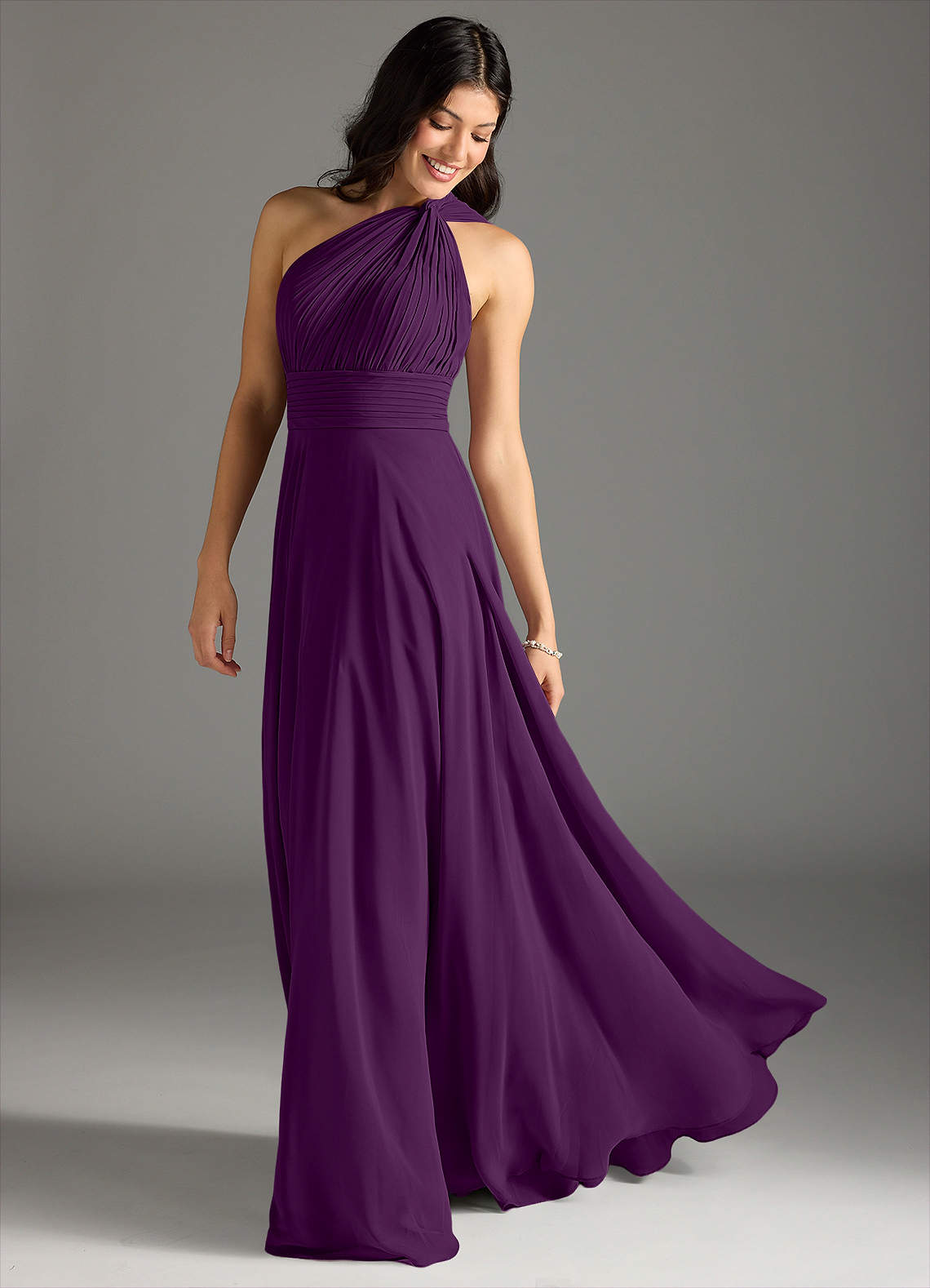 Charlize A-Line One-Shoulder Chiffon Bridesmaid Dress in Grape