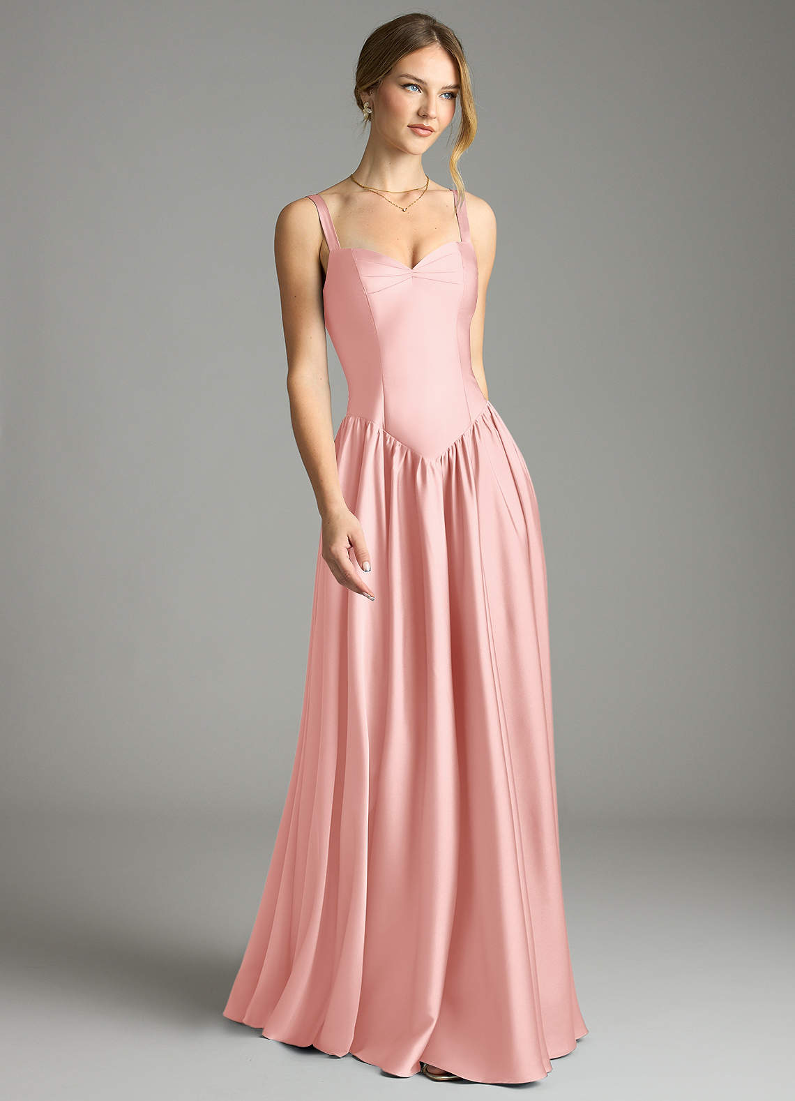 Evadina A-Line Sweetheart Stretch Satin Bridesmaid Dress in Powder Pink