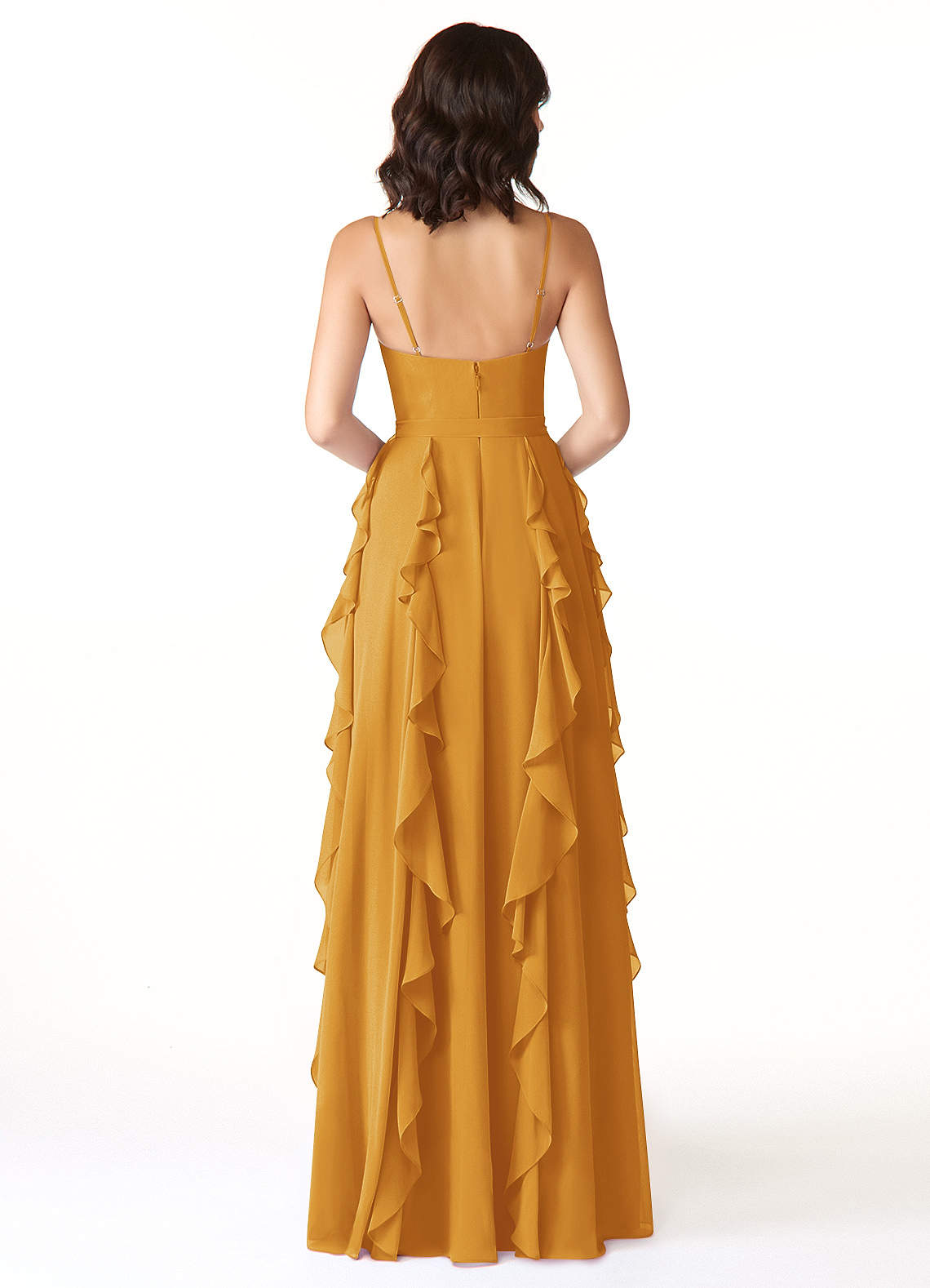 Peyton A-Line V-Neck Chiffon Bridesmaid Dress in butterscotch