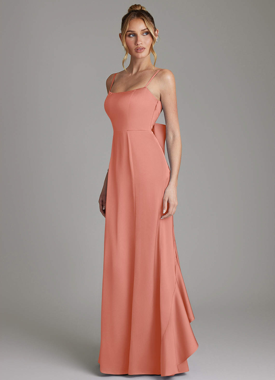 Zherra Mermaid Scoop-Neck Stretch Satin Bridesmaid Dress in Salmon Pink