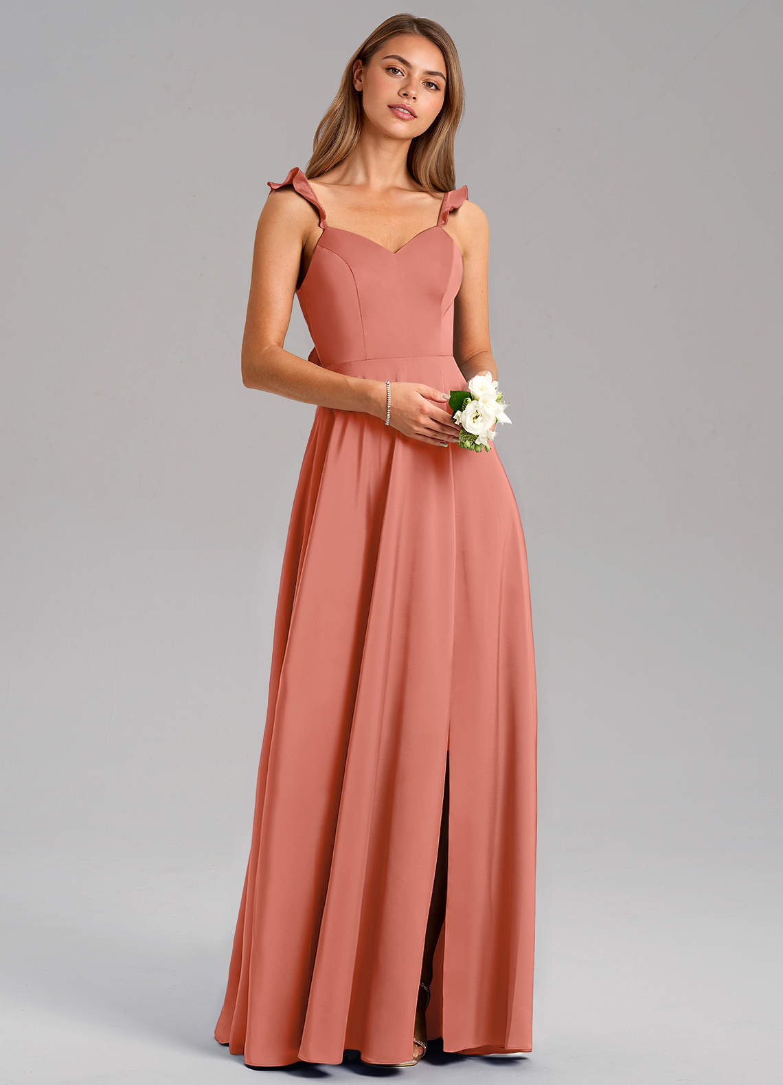 Everett A-Line V-Neck Chiffon Bridesmaid Dress in Salmon Pink