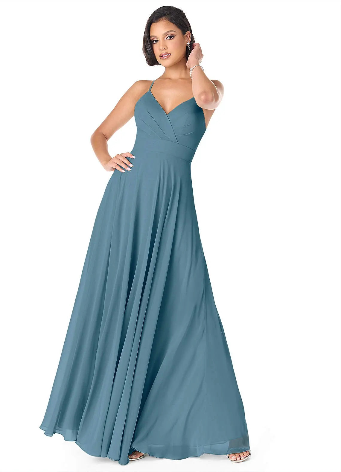 Avelina A-Line V-Neck Chiffon Bridesmaid Dress in Bermuda