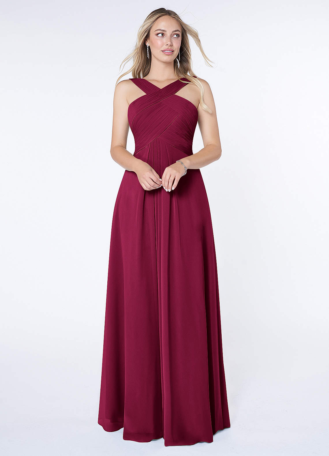 Kaleigh A-Line Halter Chiffon Bridesmaid Dress in Burgundy