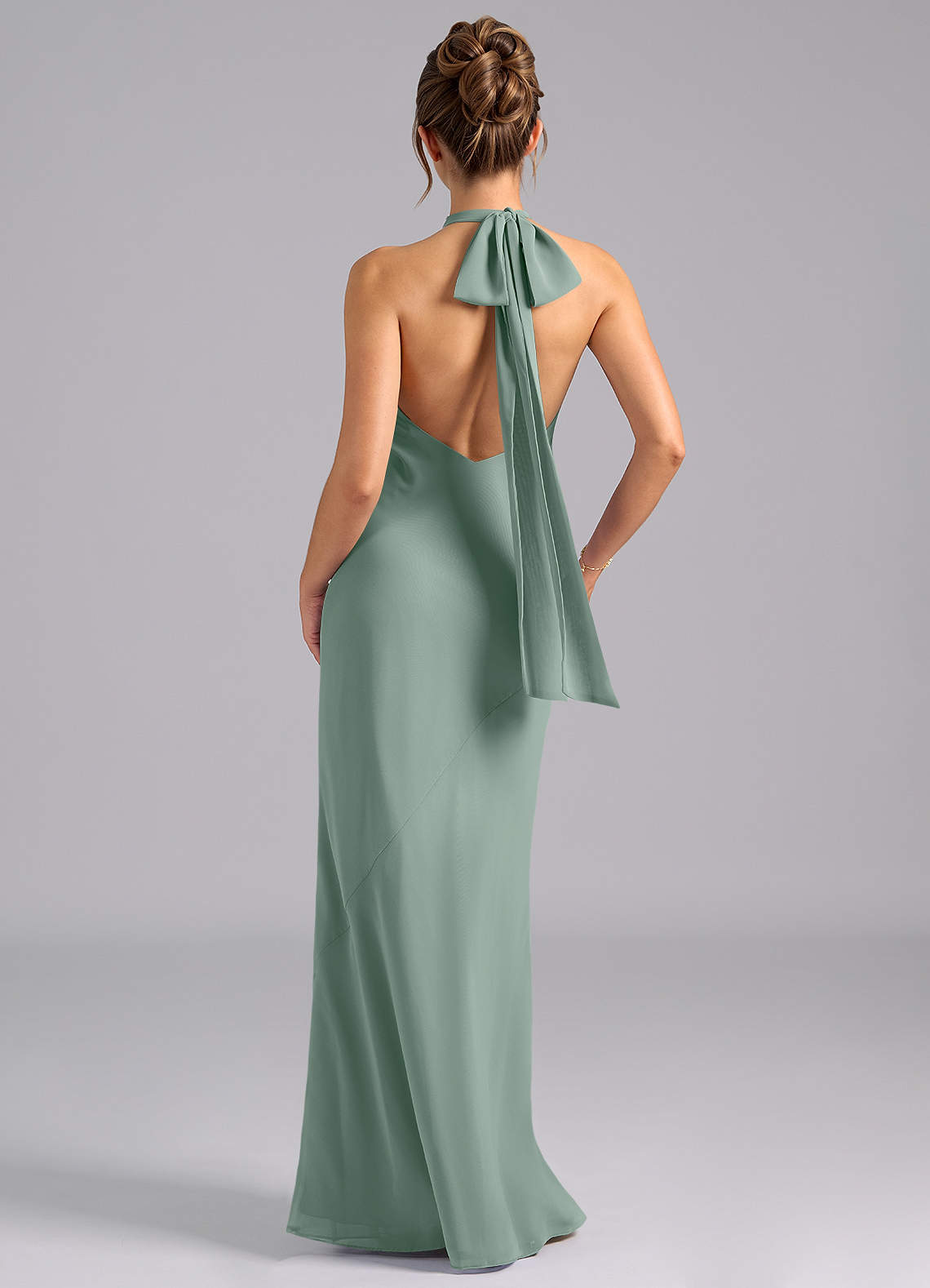 Velli Mermaid Halter Chiffon Bridesmaid Dress in Silver Sage