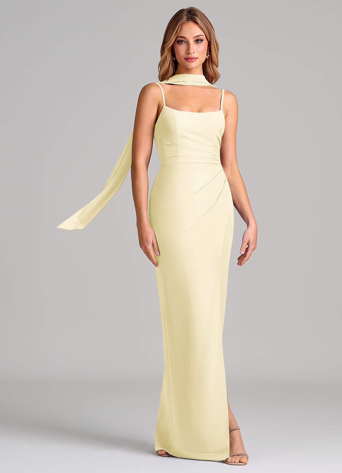 Calandra Sheath Scoop-Neck Chiffon Bridesmaid Dress in Lemon Sorbet