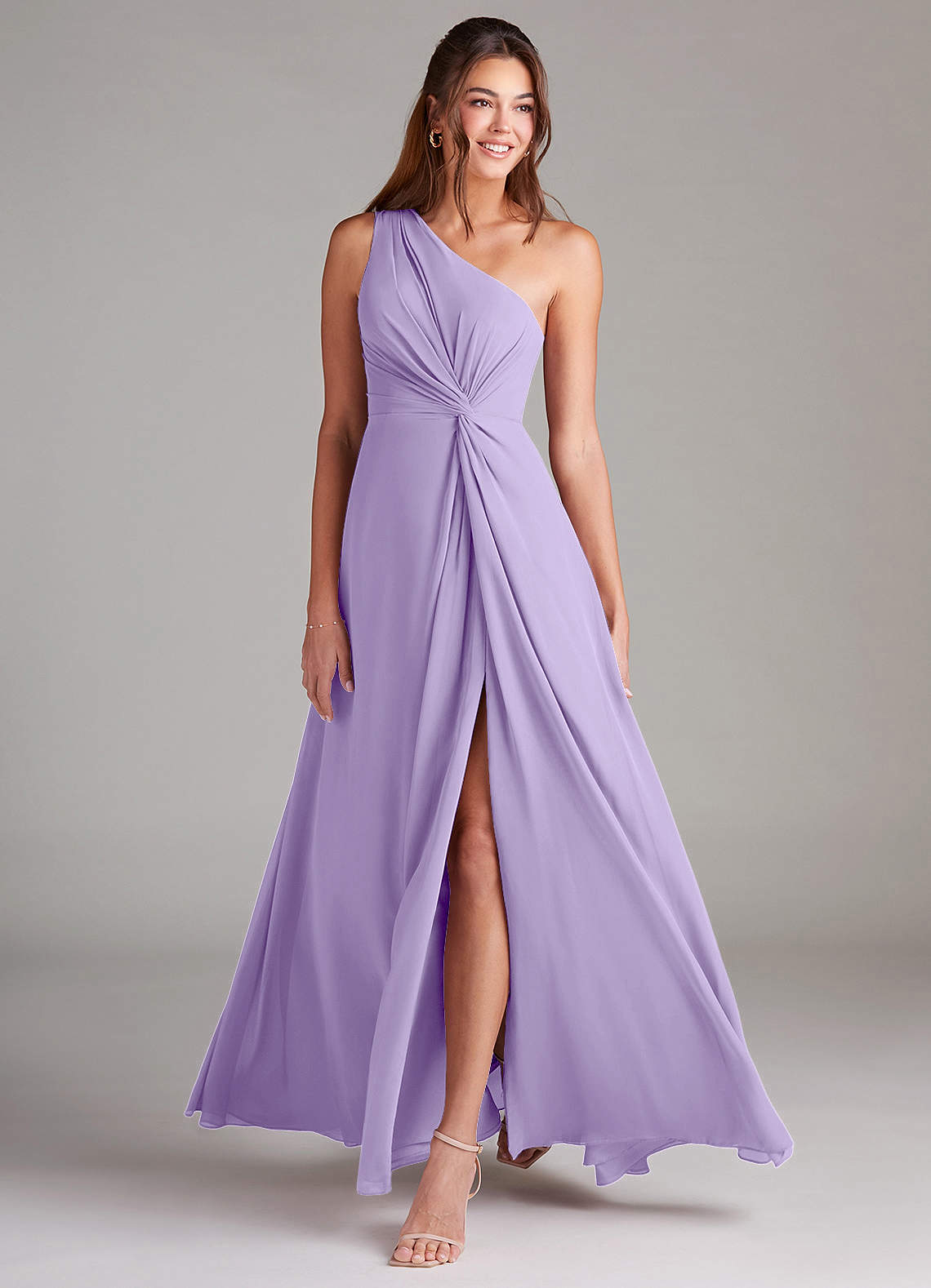 Brooke A-Line One-Shoulder Chiffon Bridesmaid Dress in Lilac