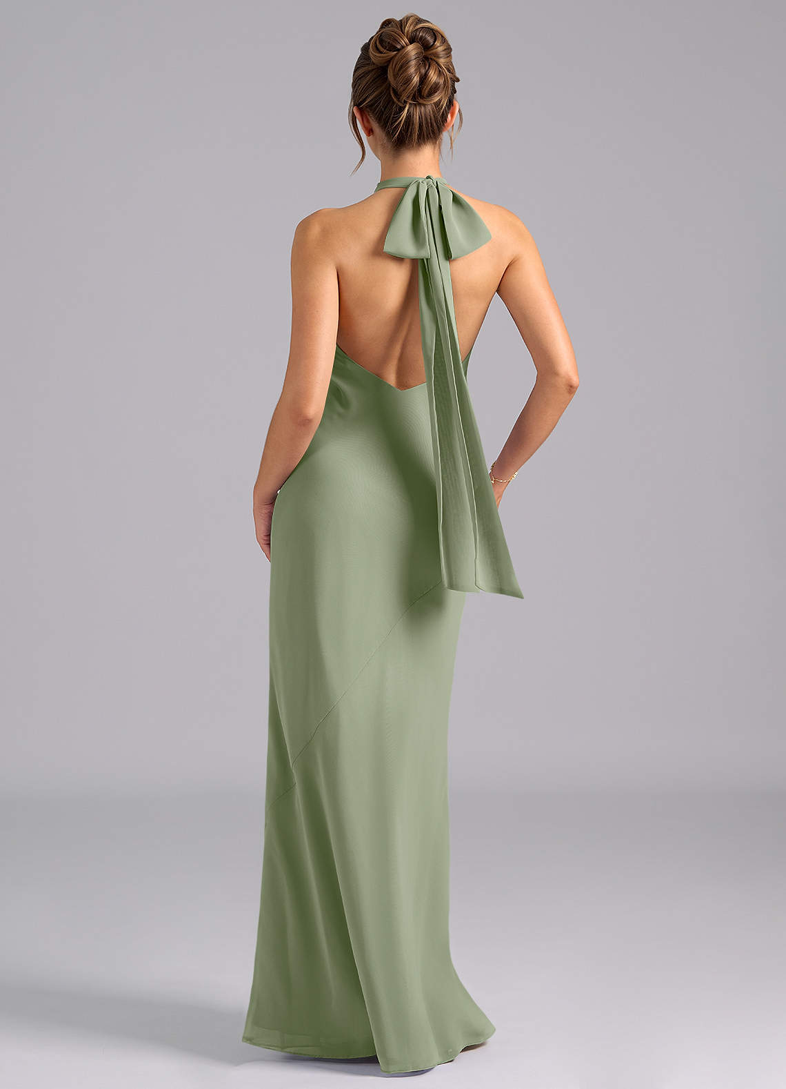 Velli Mermaid Halter Chiffon Bridesmaid Dress in Pistachio