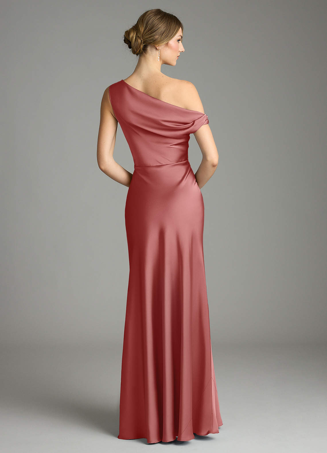 Emerson Mermaid One-Shoulder Stretch Satin Bridesmaid Dress in Antique Rose