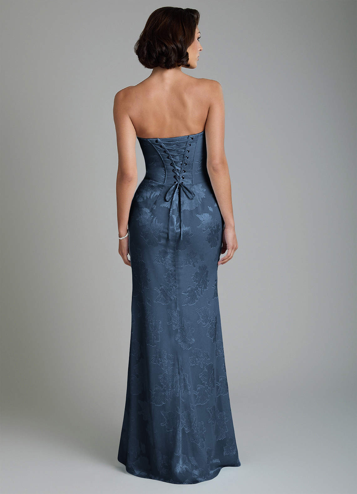 Ariah Mermaid Cowl-Neck Jacquard Bridesmaid Dress in Dark Navy