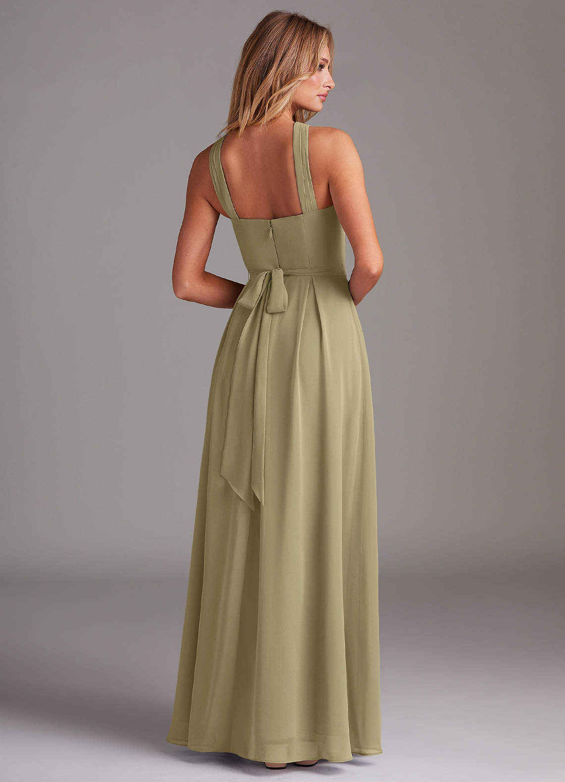 Dixie A-Line Halter Chiffon Bridesmaid Dress in Moss Green