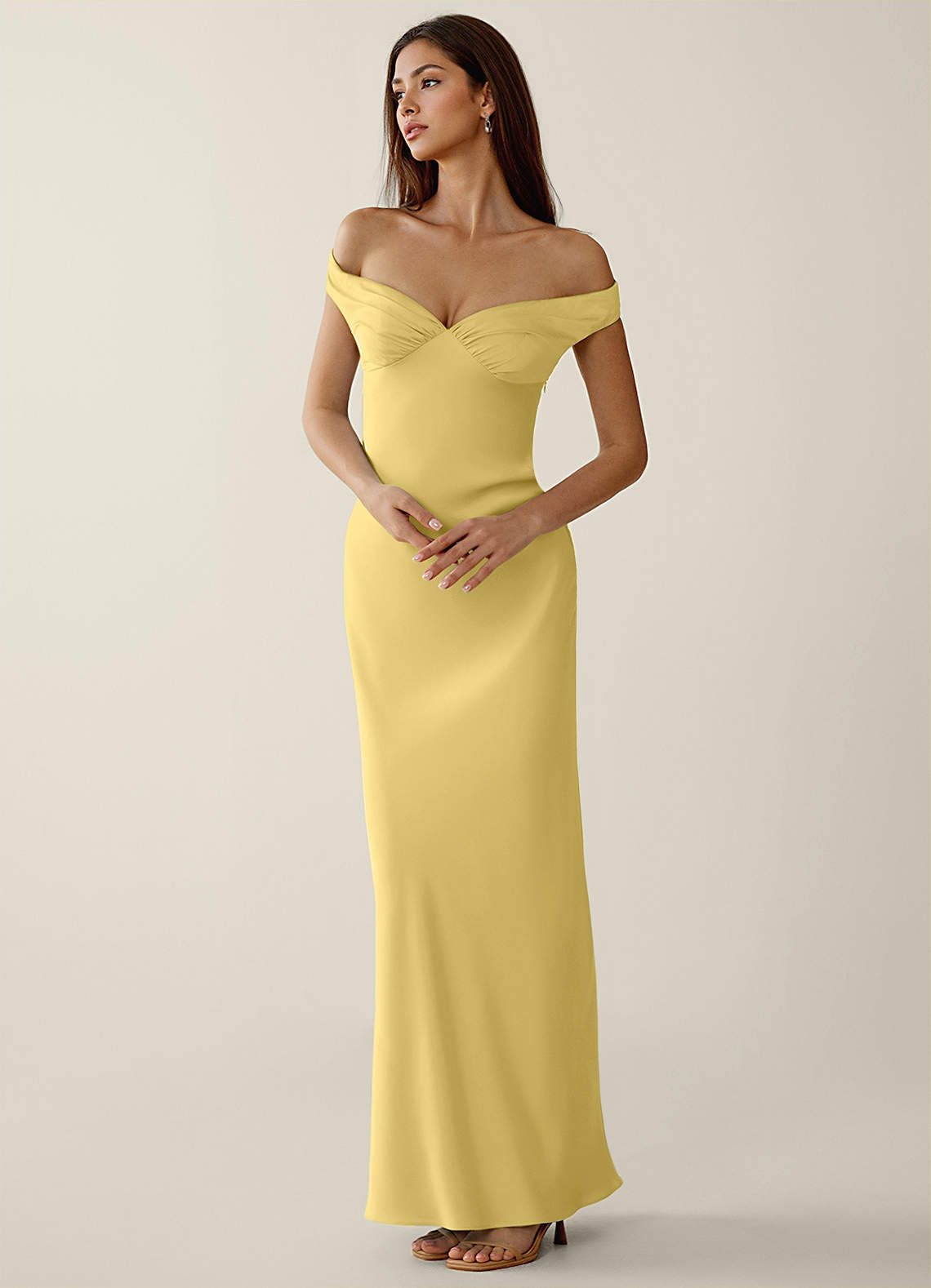 Gwendonme Sheath Off-the-Shoulder Satin Crystal Linen Evening Dress in Pistachio