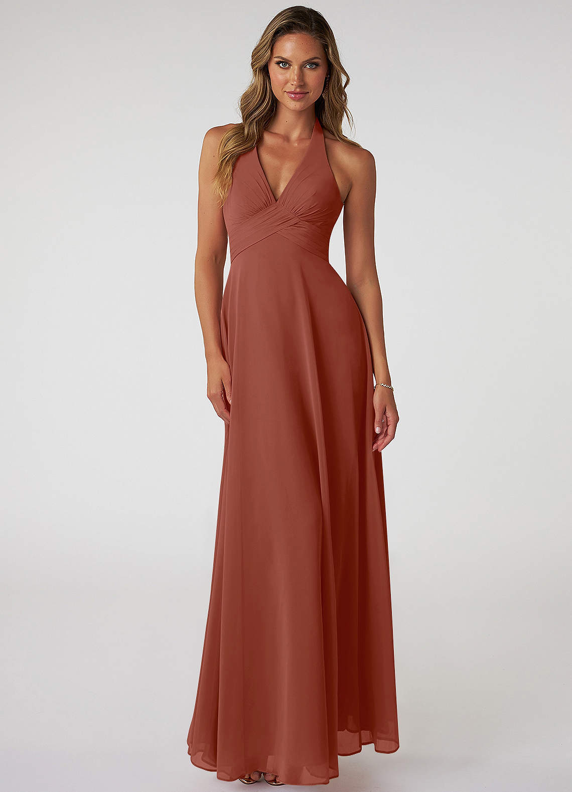 Tessie A-Line V-Neck Chiffon Bridesmaid Dress in Auburn