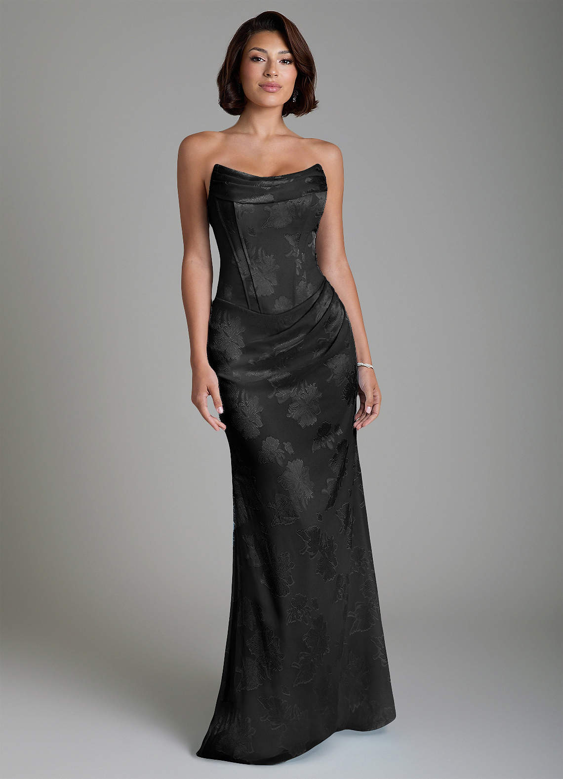 Ariah Mermaid Cowl-Neck Jacquard Bridesmaid Dress in Black