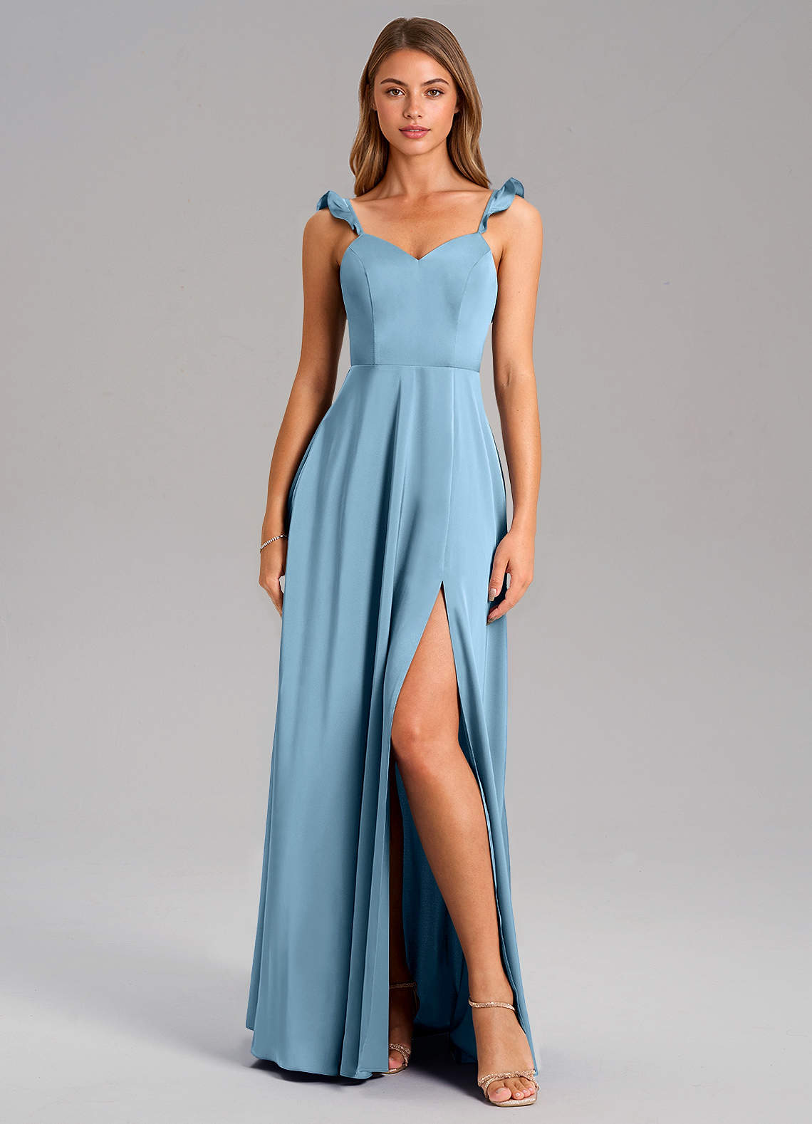 Everett A-Line V-Neck Chiffon Bridesmaid Dress in Steel Blue
