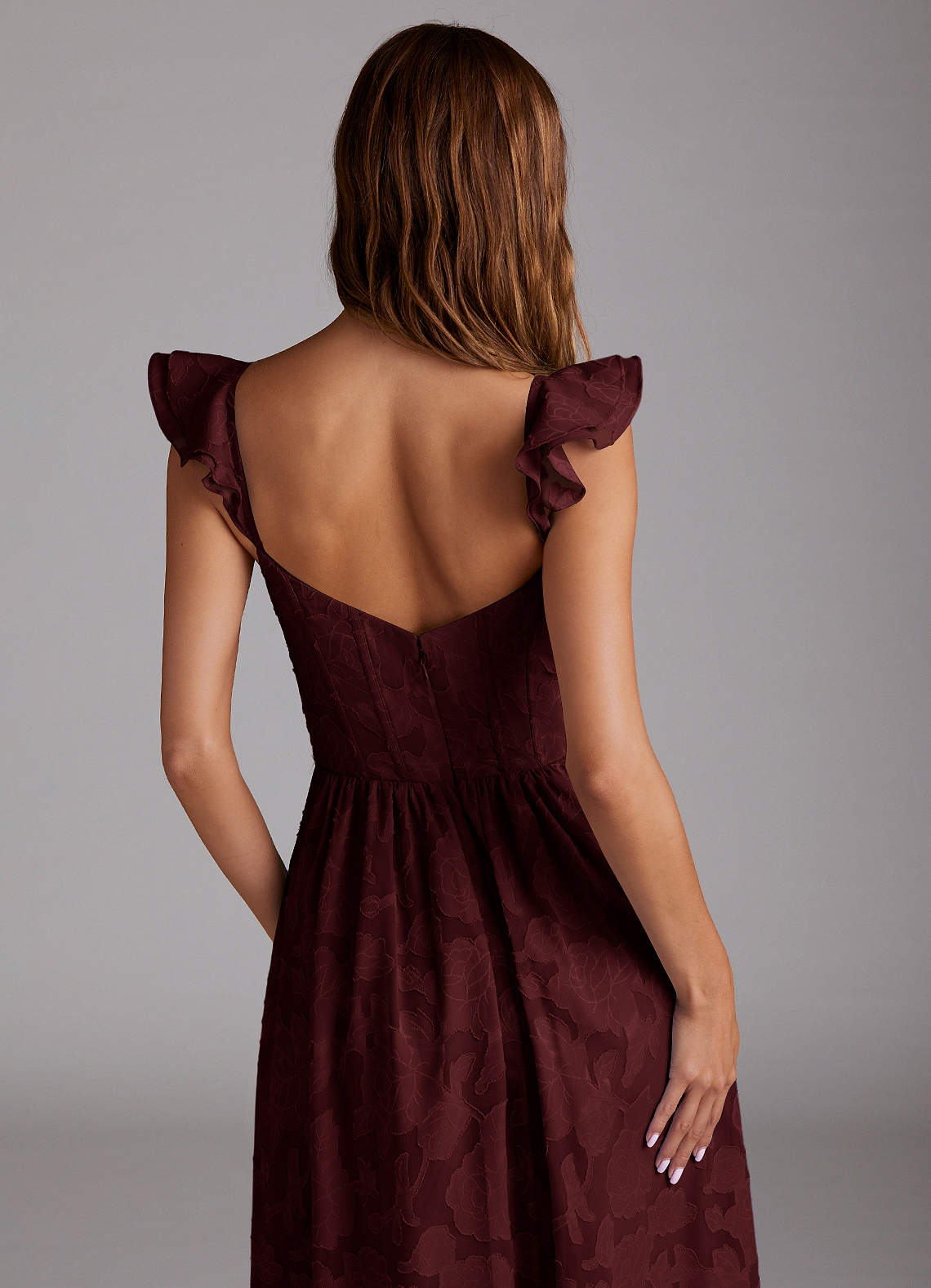 Denisse A-Line Sweetheart Floral Burnout Wedding Guest Dress in Wine