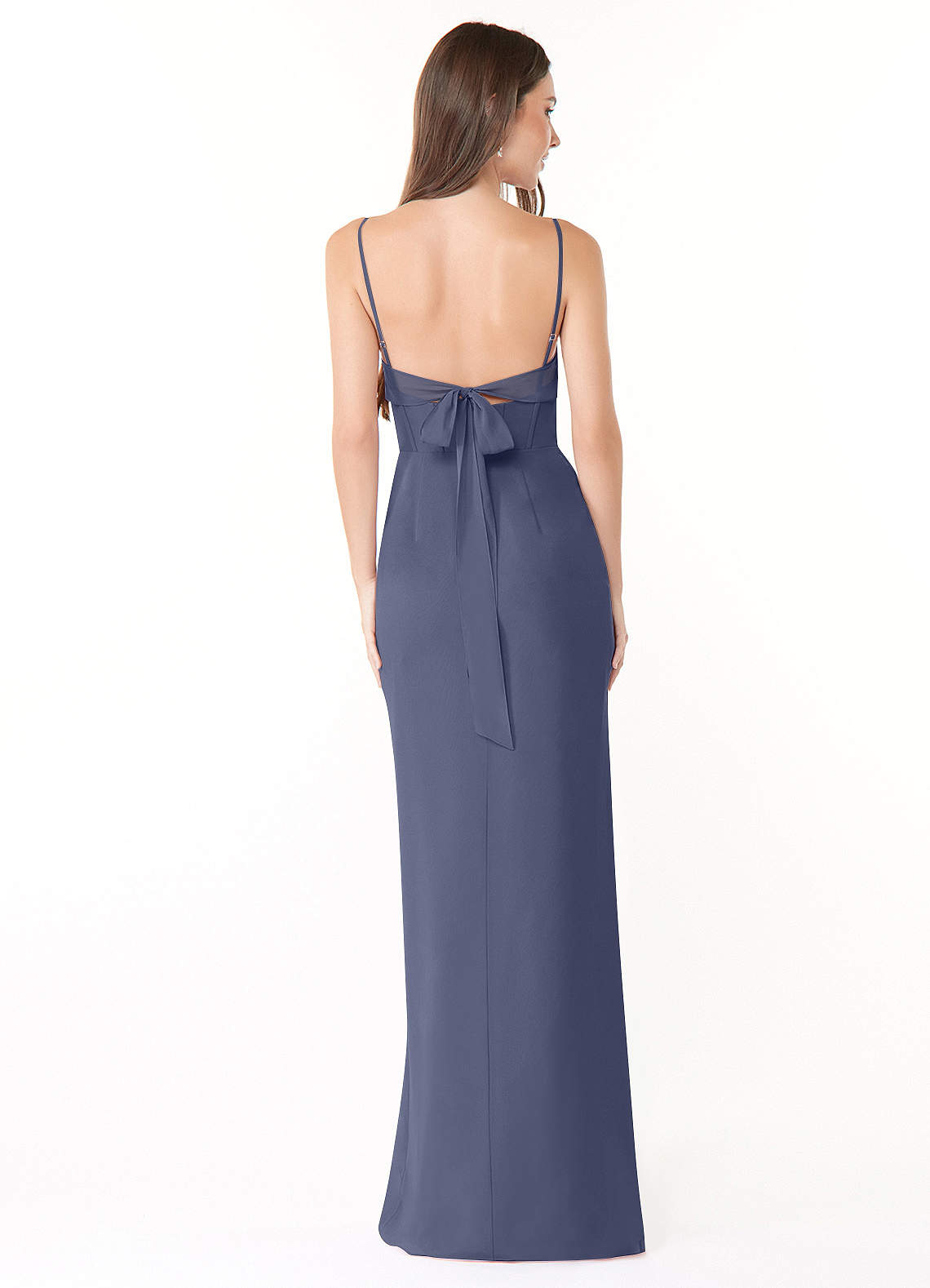Mai Sheath Cowl-Neck Chiffon Bridesmaid Dress in Stormy