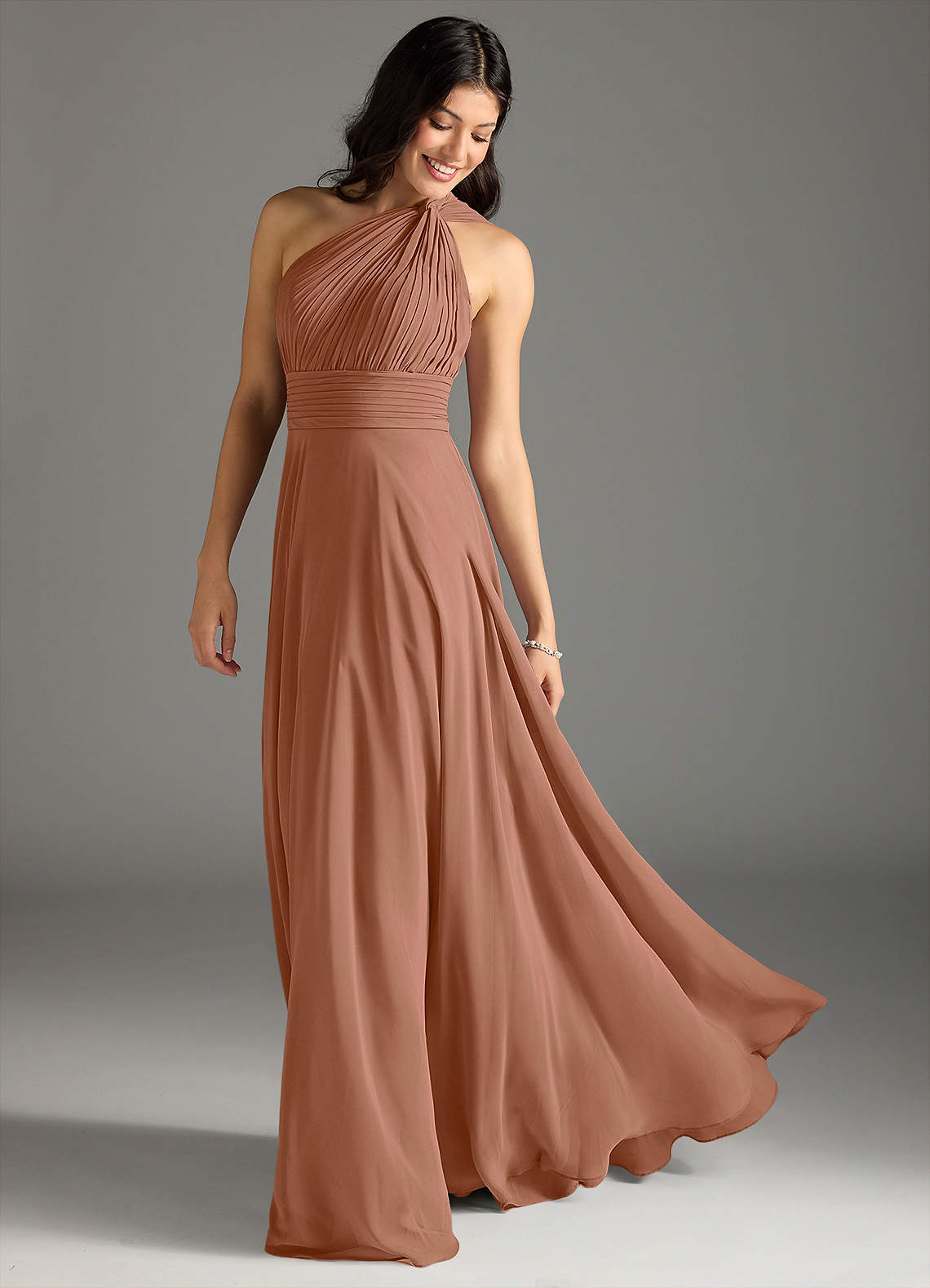 Charlize A-Line One-Shoulder Chiffon Bridesmaid Dress in Bronzer