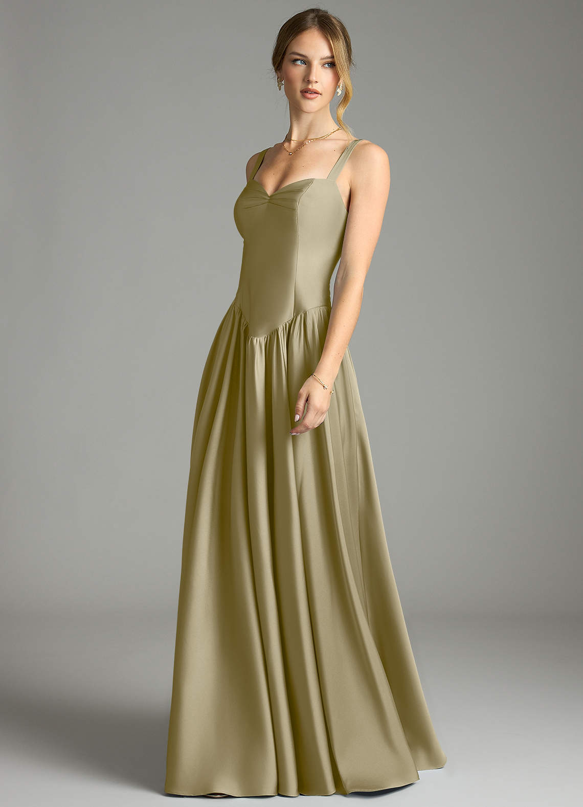 Evadina A-Line Sweetheart Stretch Satin Bridesmaid Dress in Moss Green