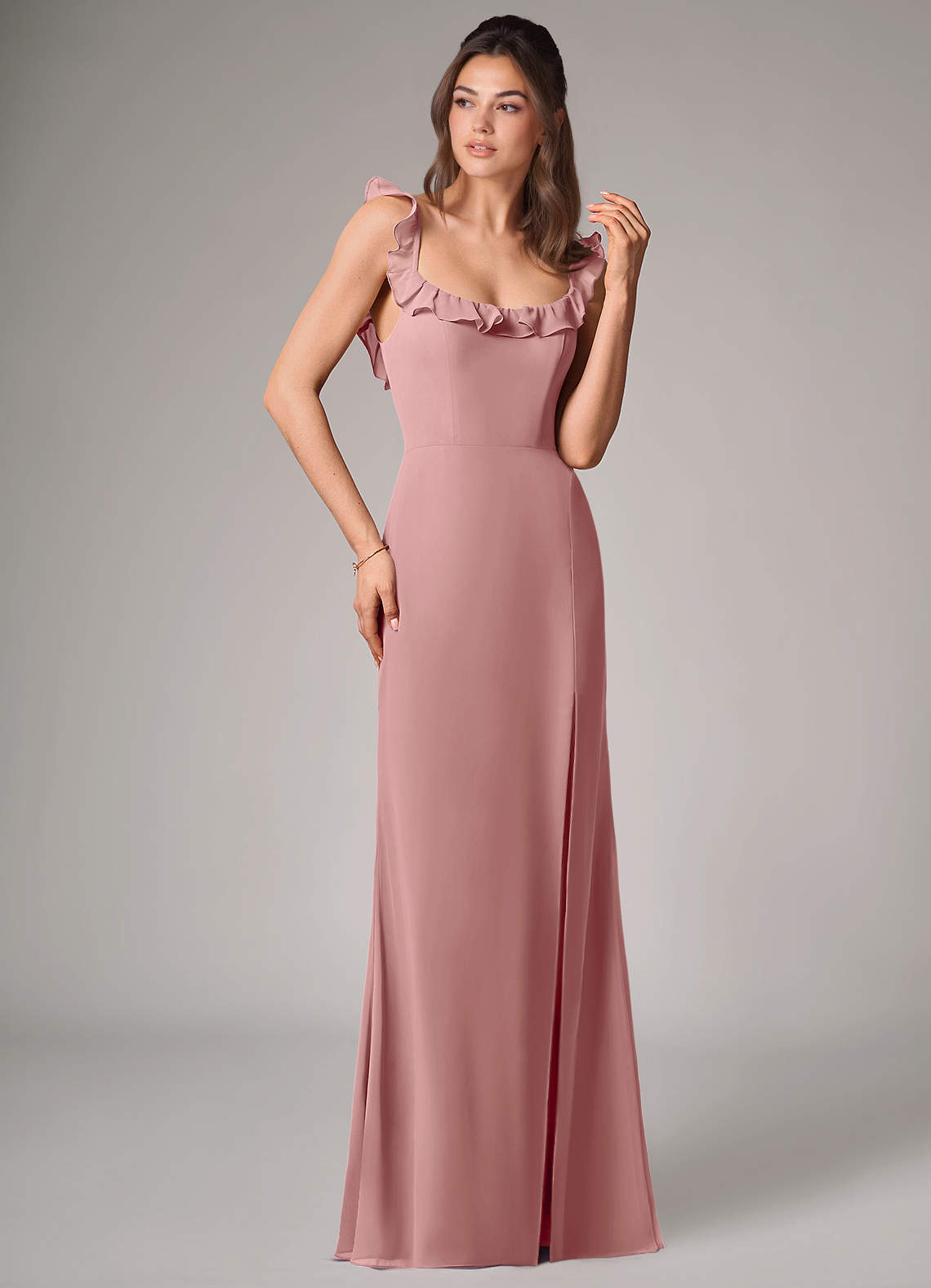 Callie Mermaid Scoop-Neck Chiffon Bridesmaid Dress in dusty rose