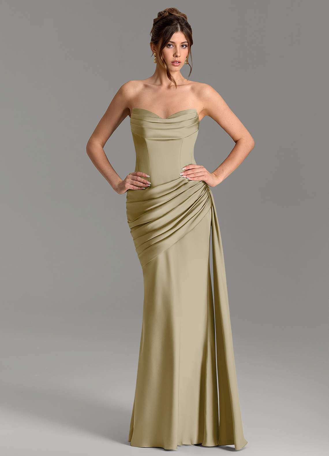 Zorah Mermaid Sweetheart Stretch Satin Bridesmaid Dress in Moss Green