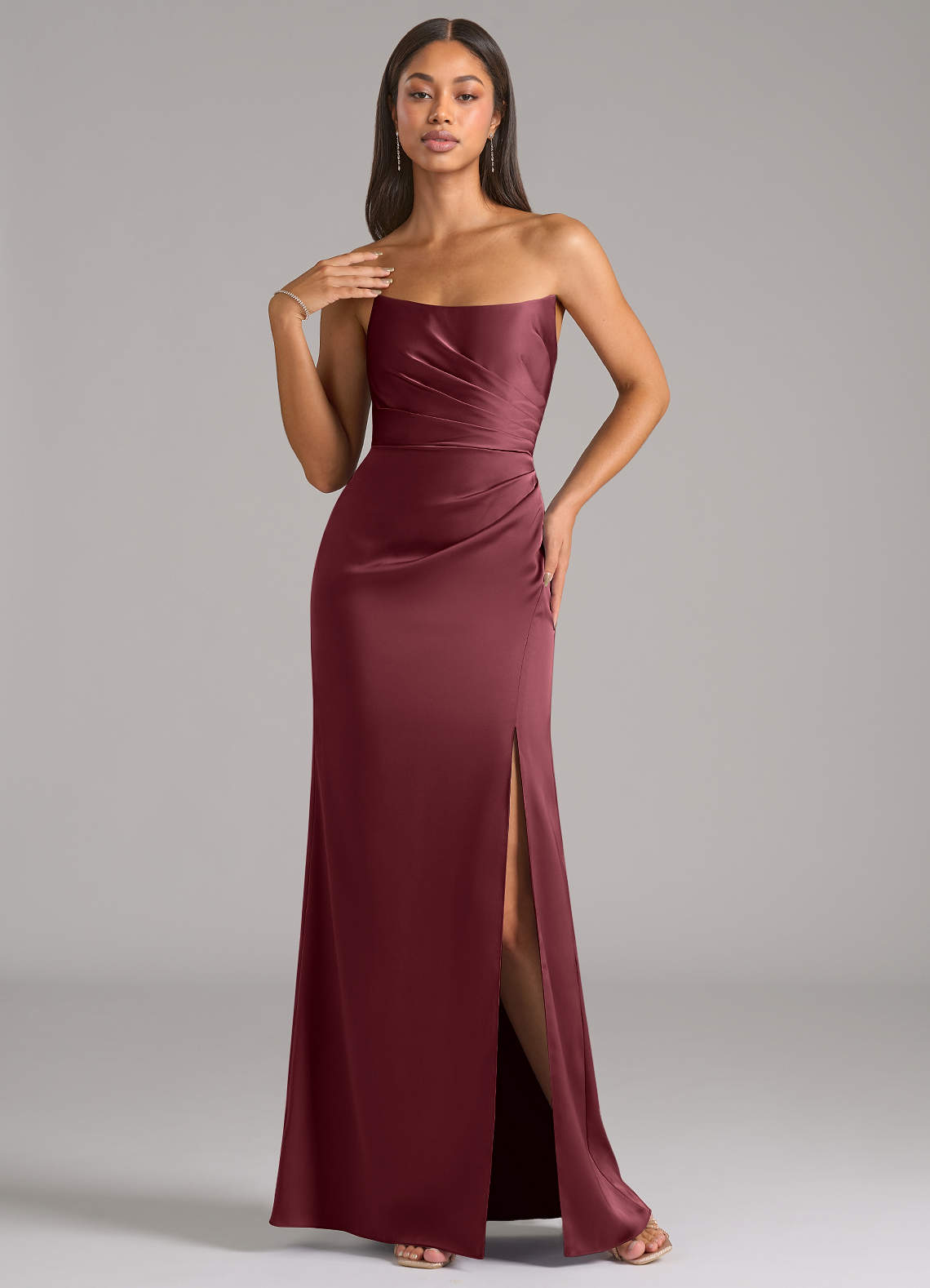 Marla Sheath Strapless Stretch Satin Bridesmaid Dress in Merlot