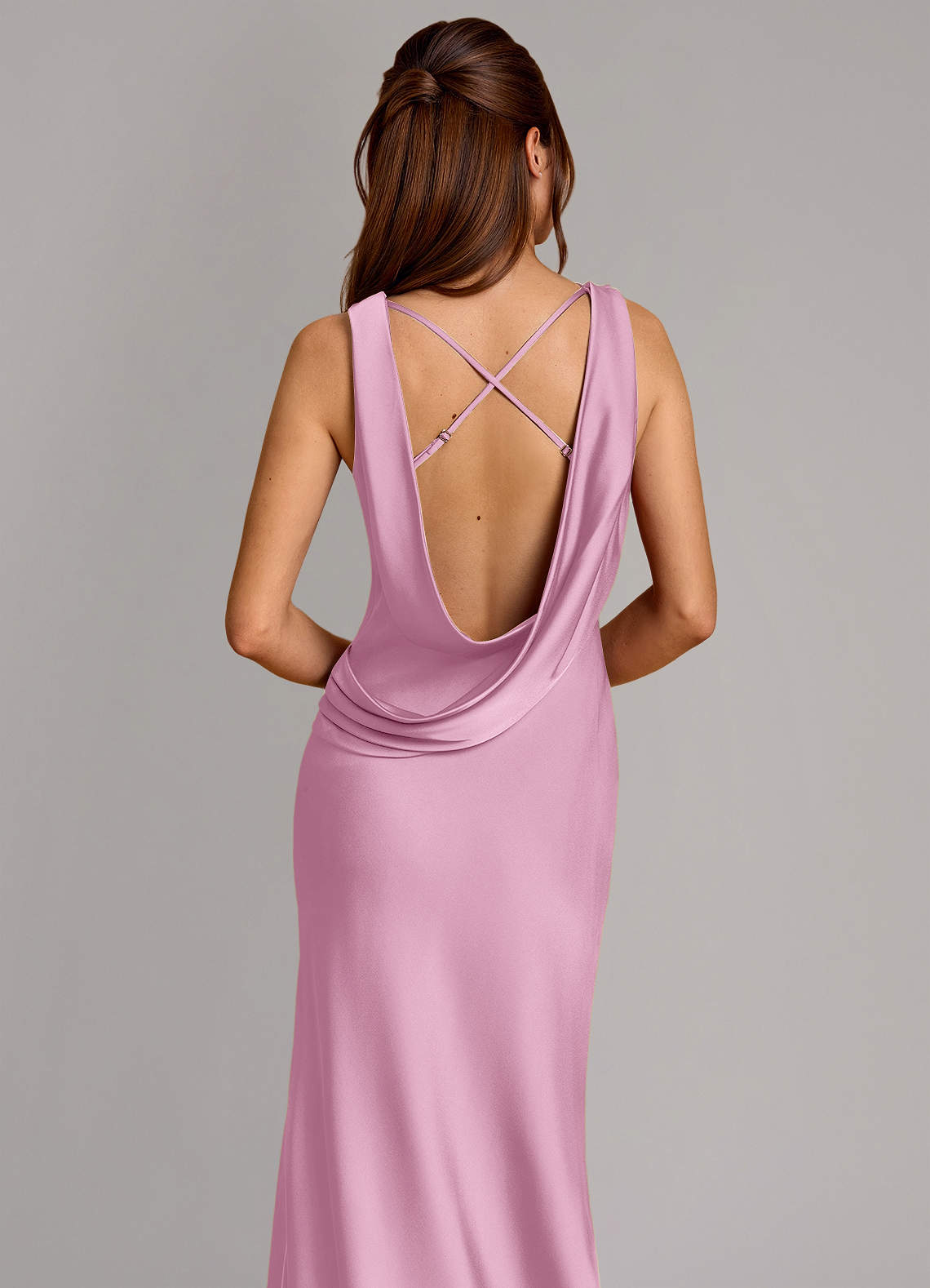 Cheryl Mermaid Cowl-Neck Stretch Satin Bridesmaid Dress in candy pink
