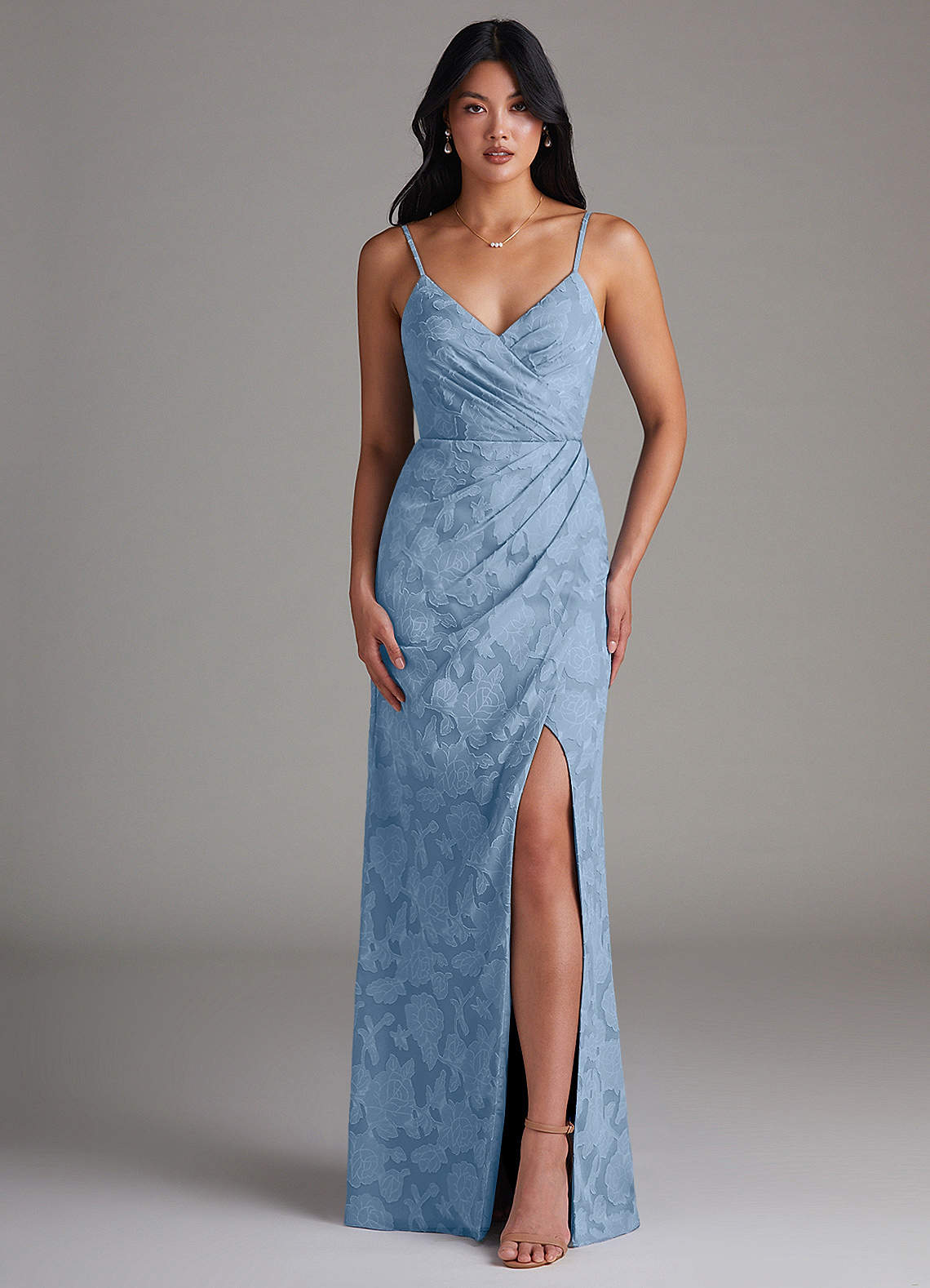 Maci Sheath V-Neck Floral Burnout Bridesmaid Dress in Powder Blue