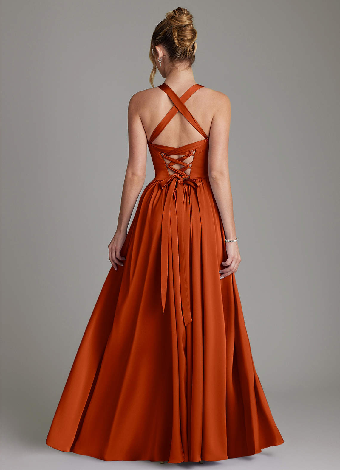 Francis A-Line V-Neck Stretch Satin Bridesmaid Dress in Paprika