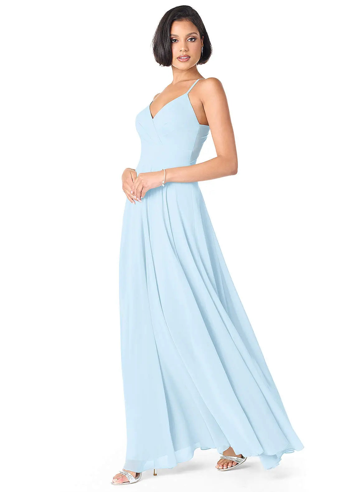 Avelina A-Line V-Neck Chiffon Bridesmaid Dress in Sky Blue