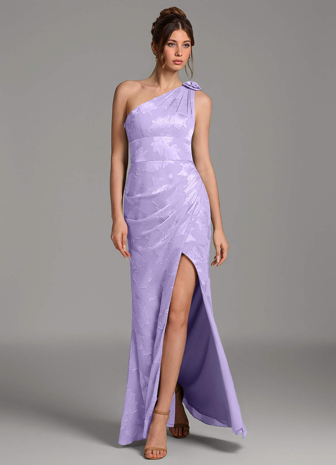 Yanie Mermaid One-Shoulder Jacquard Bridesmaid Dress in Lilac