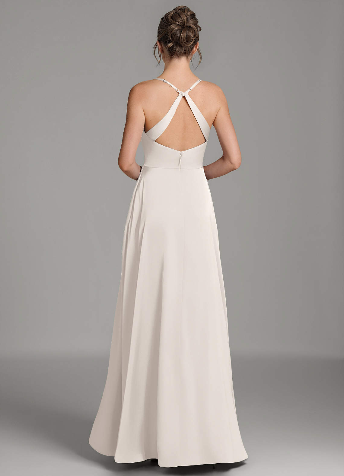 Frankie A-Line Scoop-Neck Stretch Satin Bridesmaid Dress in White Alabaster