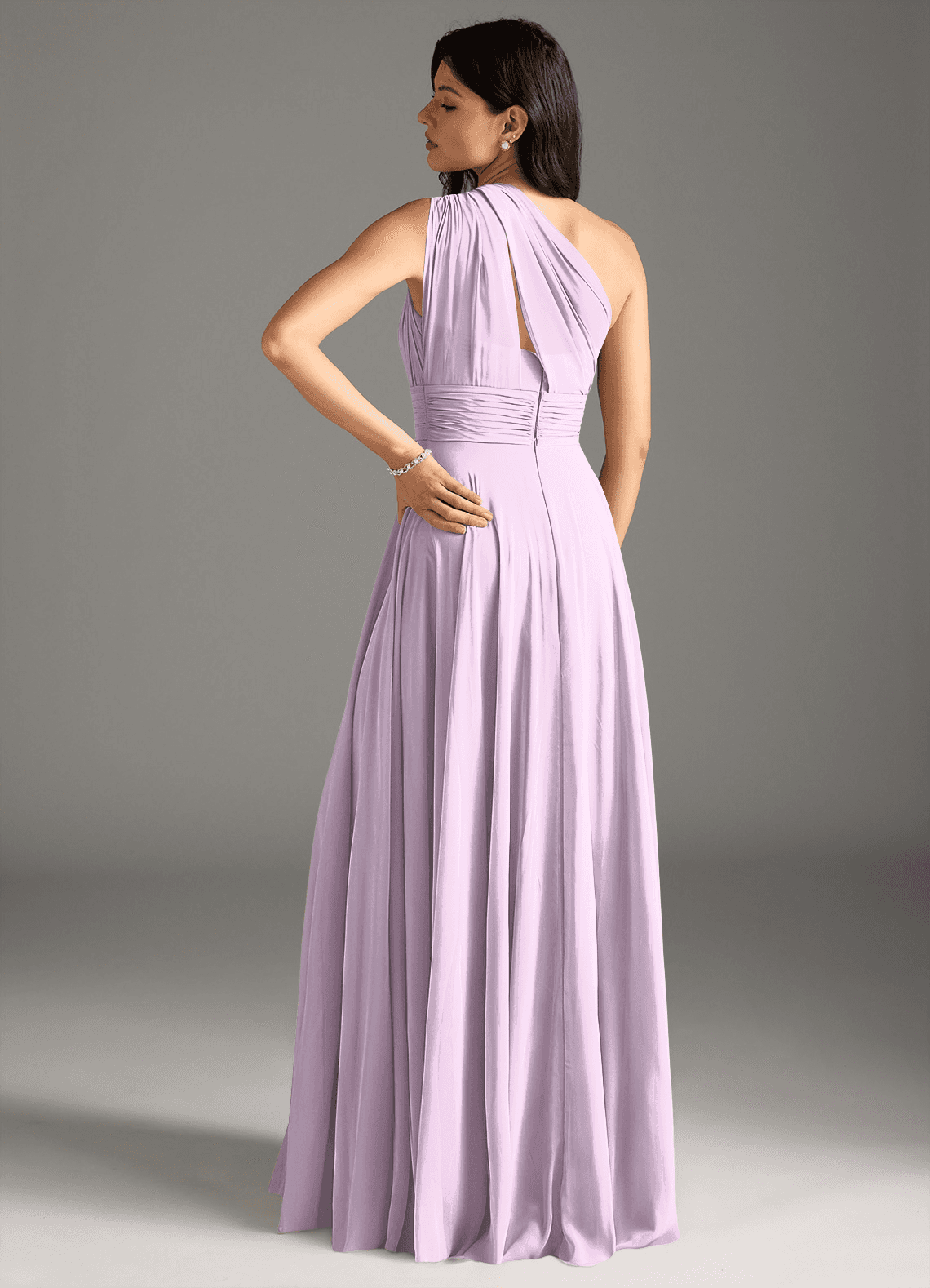 Charlize A-Line One-Shoulder Chiffon Bridesmaid Dress in Frosted Lilac