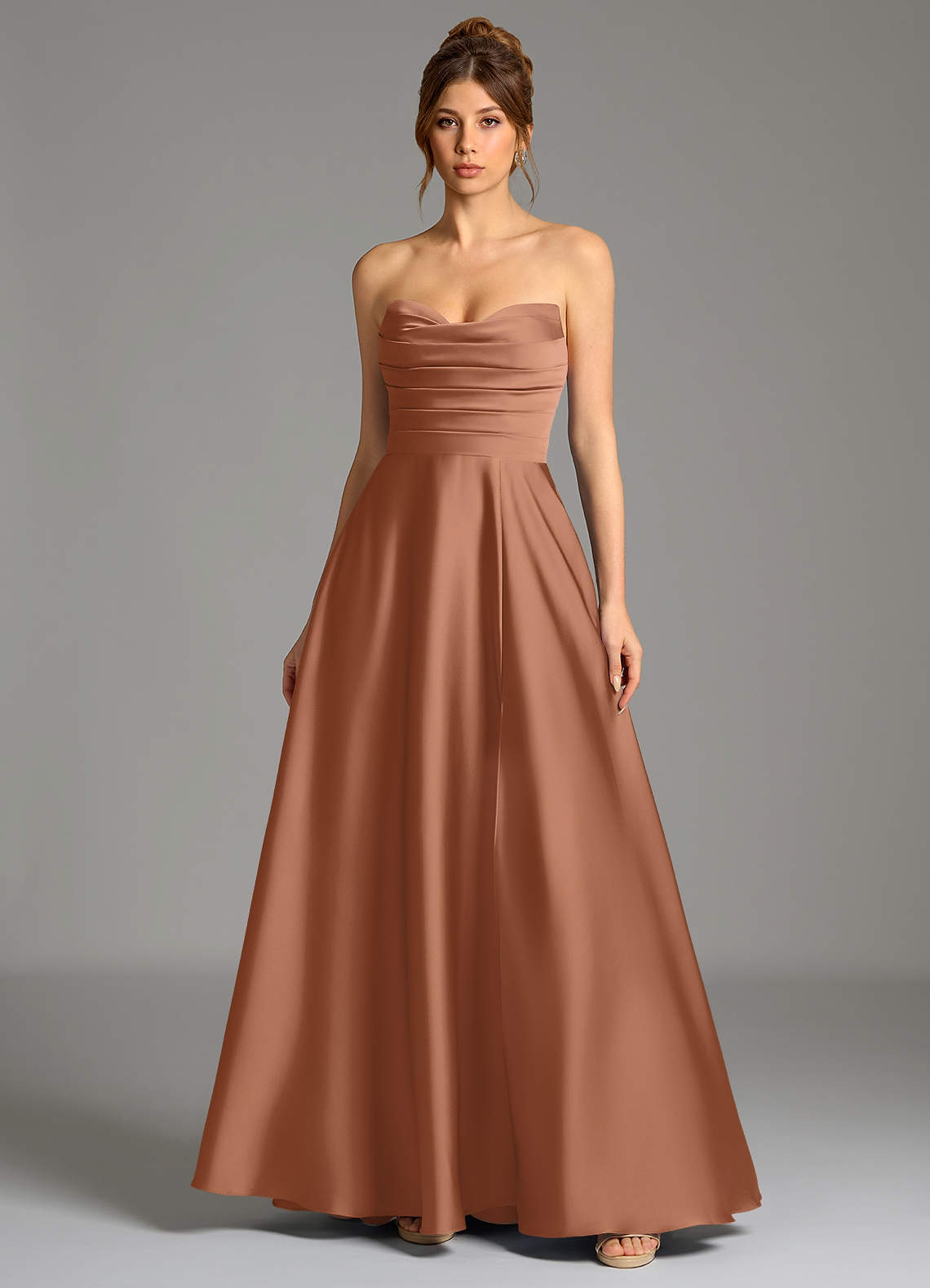 Ayla A-Line Sweetheart Stretch Satin Bridesmaid Dress in Bronzer