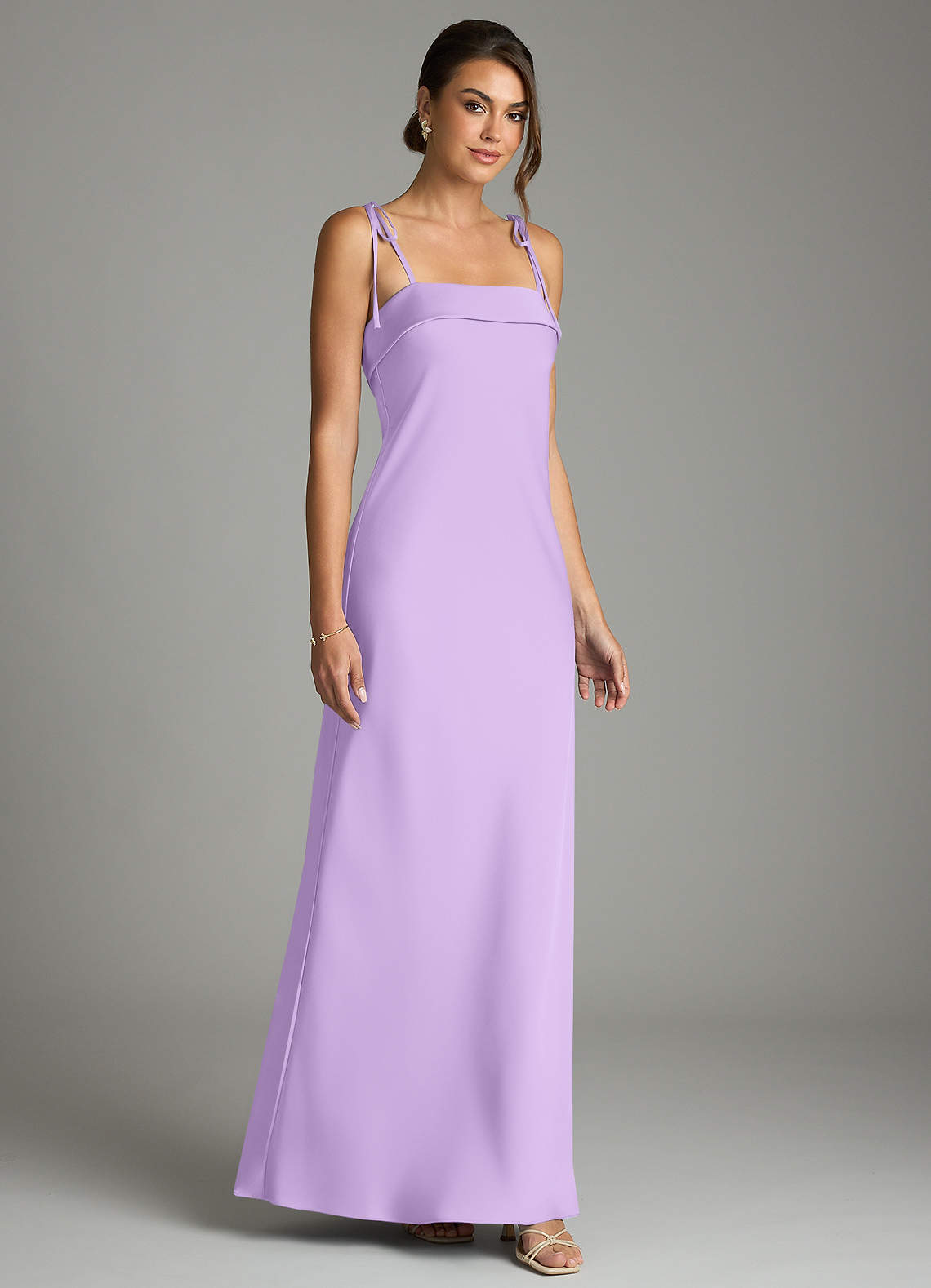 Ellia Sheath Straight-Neck Stretch Satin Bridesmaid Dress in Lilac