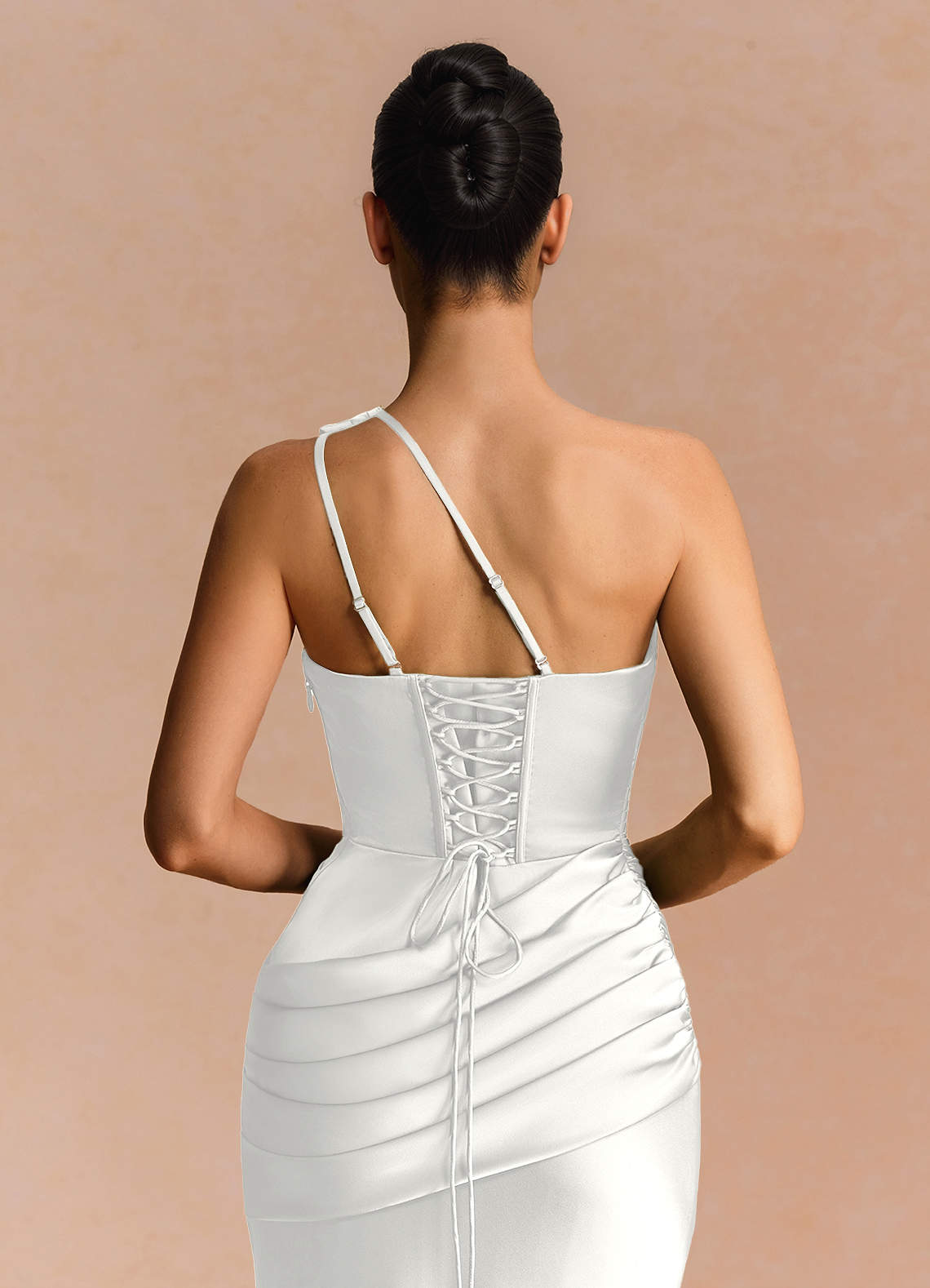 Guinevere One-Shoulder Cutout Stretch Satin Evening Dress in White