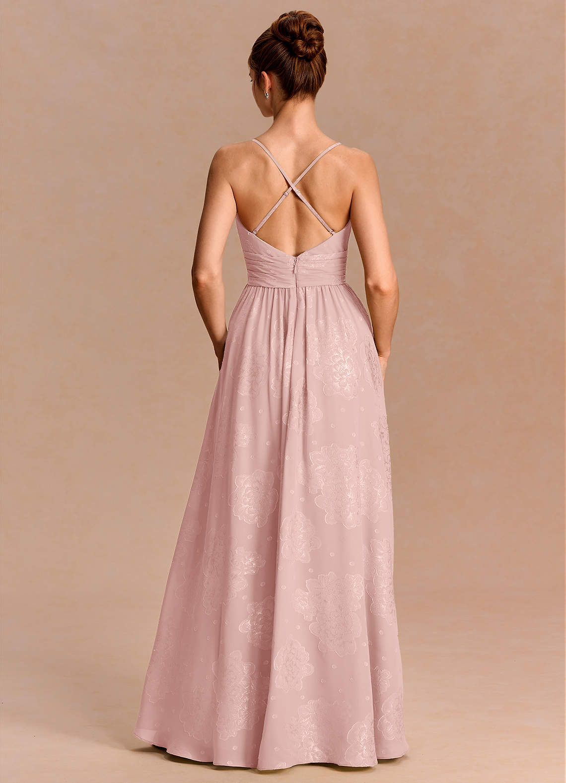 Anaëlle A-Line V-Neck Chiffon Burnout Evening Dress in Powder Pink